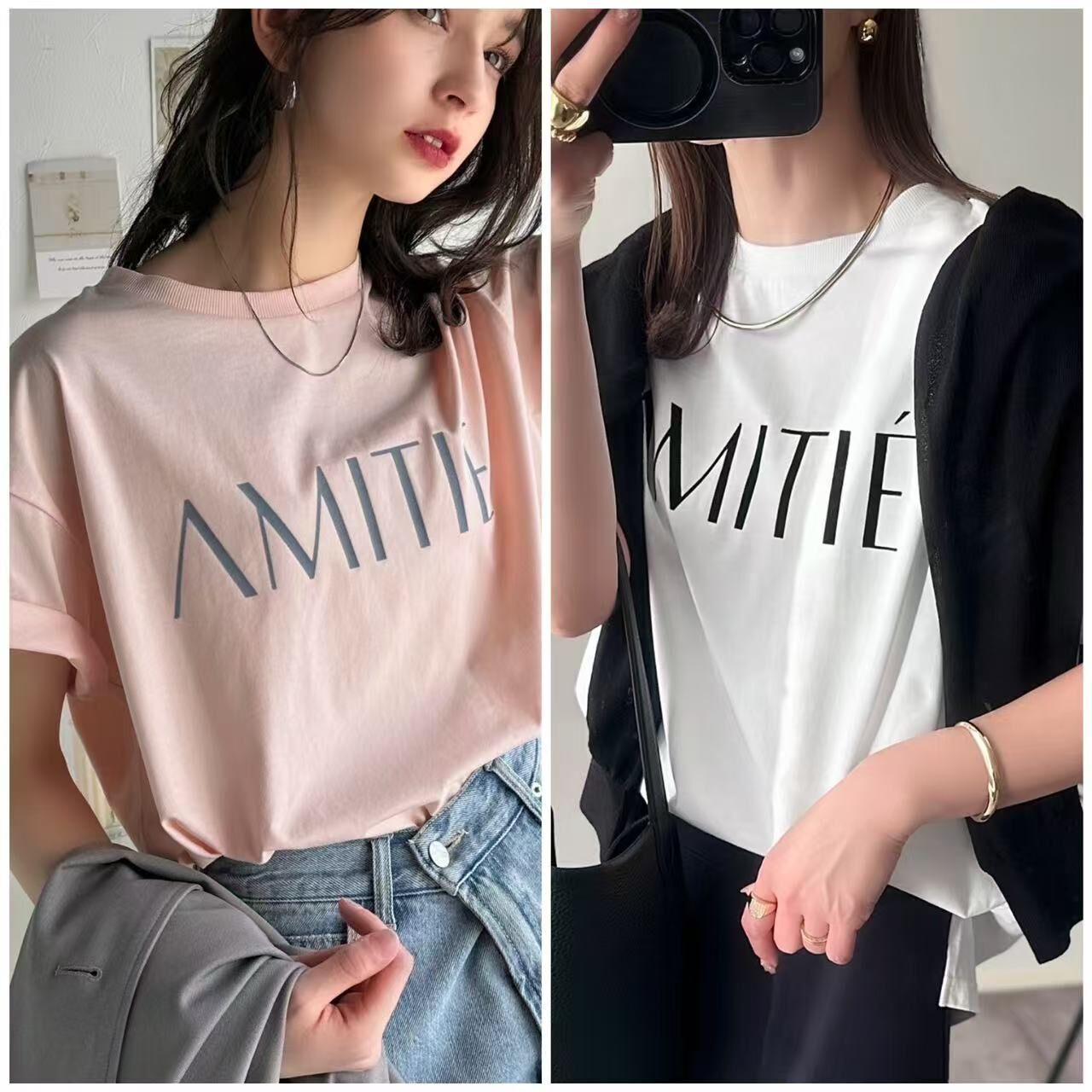 【預購】JM090501 classicalelf AMITIÉ 植絨印花法式 Basic Tee