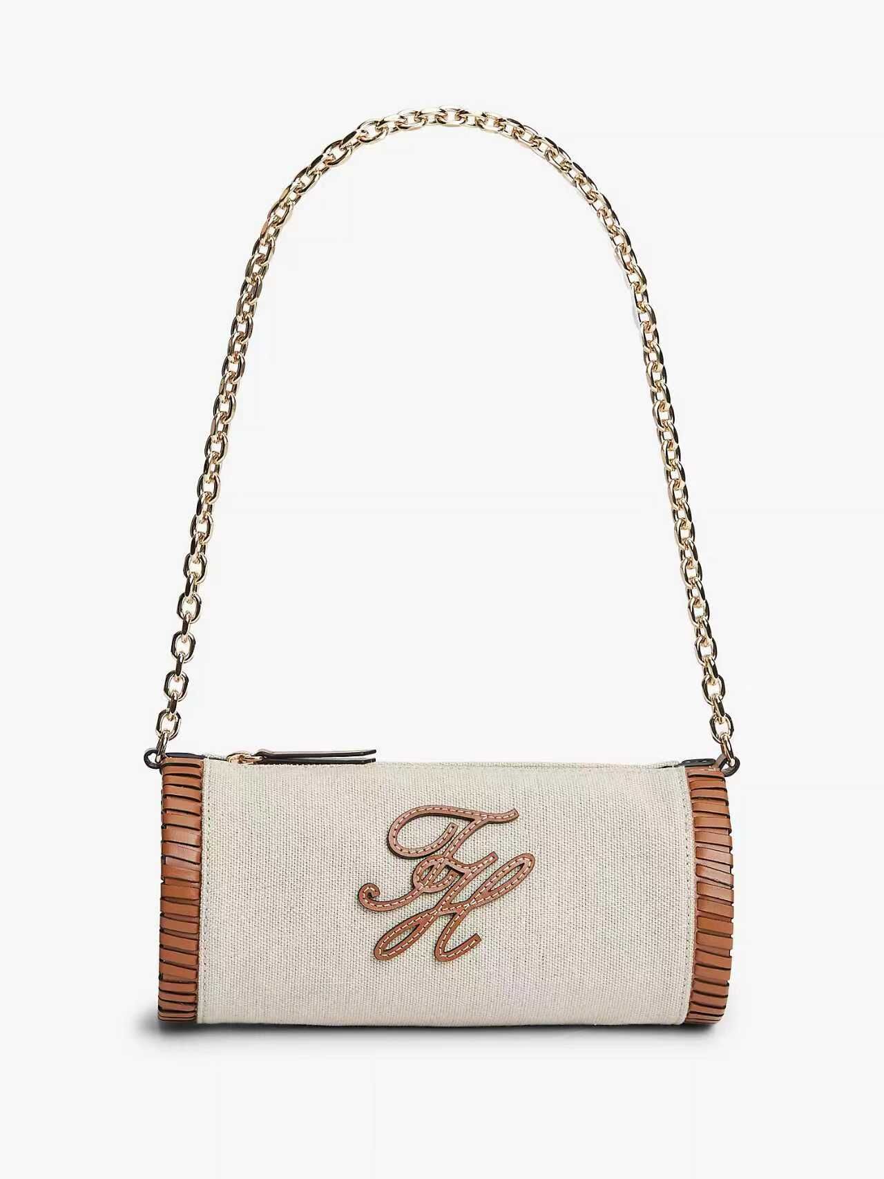 【預購】TOMMY HILFIGER N090537 Script Monogram 亞麻鏈條單肩包