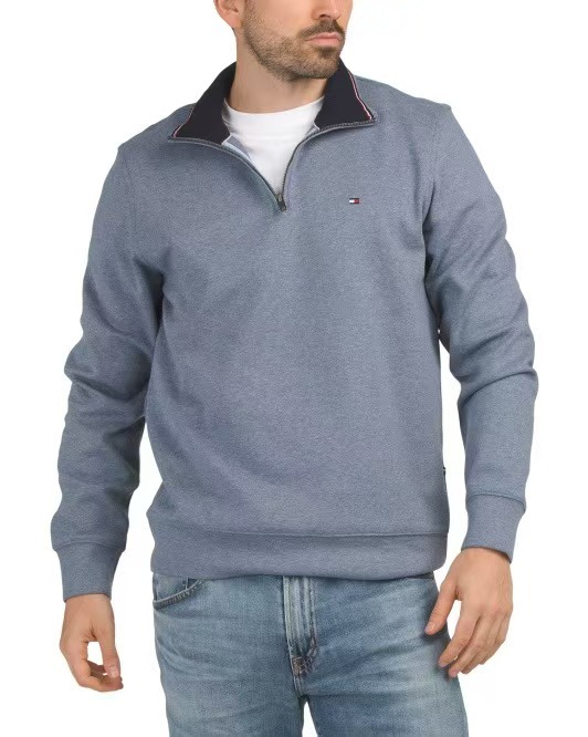 【預購】TOMMY HILFIGER N0905206 Bill 男裝半拉鏈立領衛衣 (灰藍色)