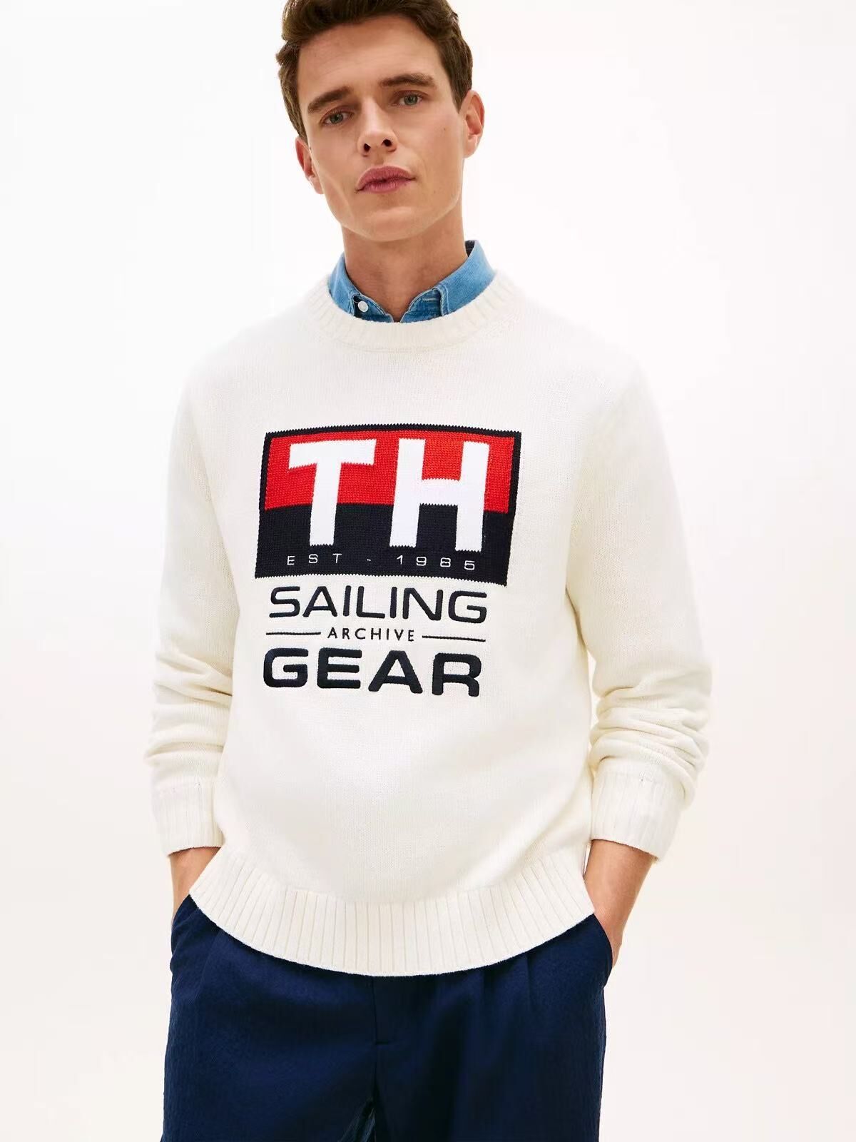 【預購】TOMMY HILFIGER N0905209 男裝圓領針織上衣 (米白色)