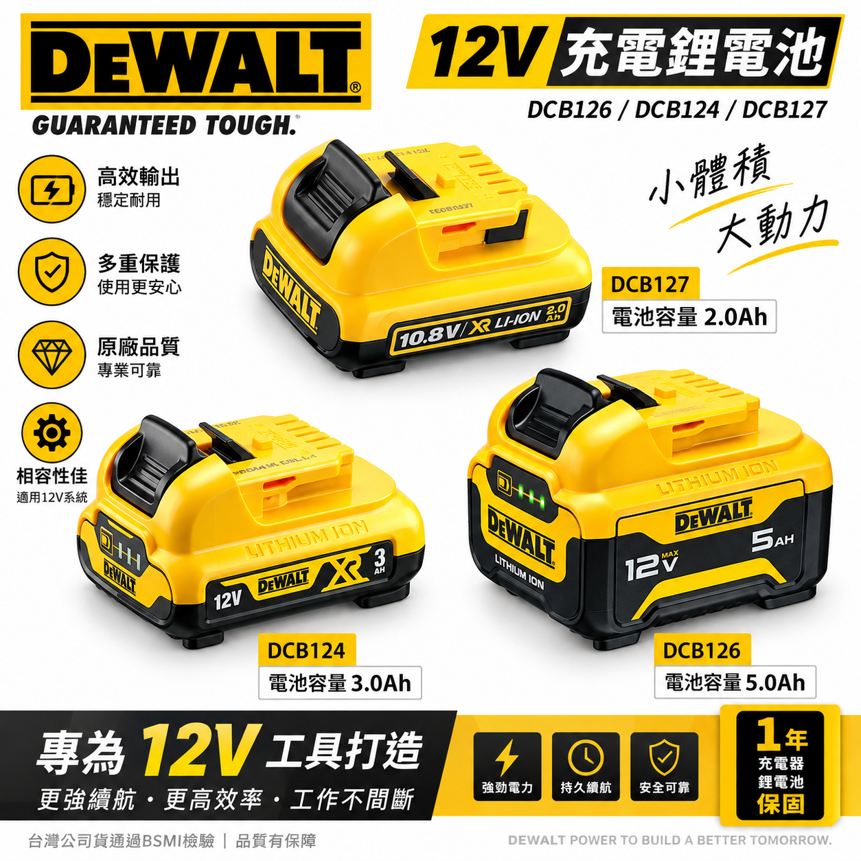 DEWALT 美國 得偉｜10.8V 12V 原廠超鋰電電池 充電電池｜5.0Ah｜3.0Ah｜2.0Ah｜DCB126｜DCB124｜DCB127｜公司貨