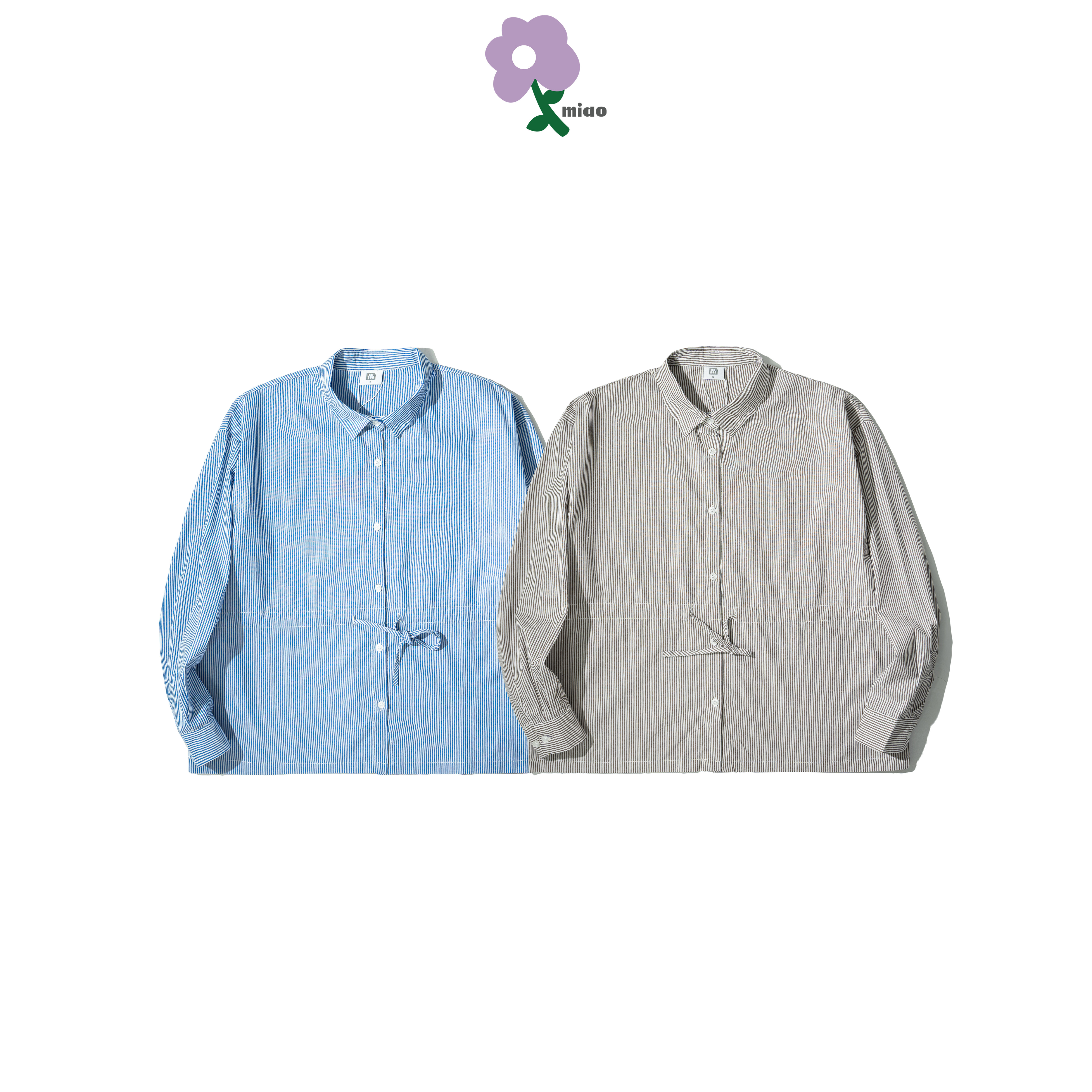 MIAO Straps Stripe LS Shirts 女裝 綁帶條紋 長袖襯衫 [M-SH03]