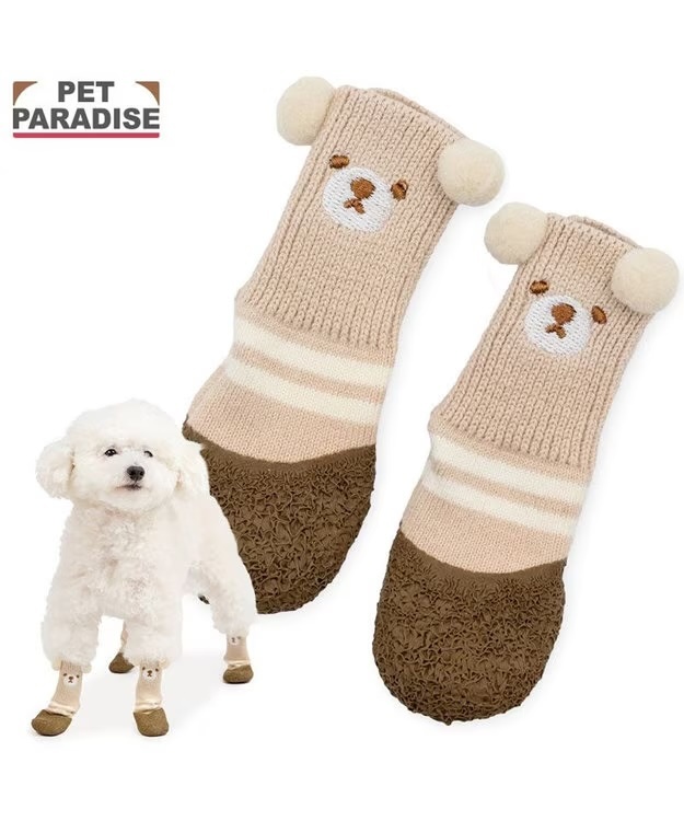 【Pet Paradise】Bear Slit Dog Shoes (Set of 4) - Brown <043-43330>