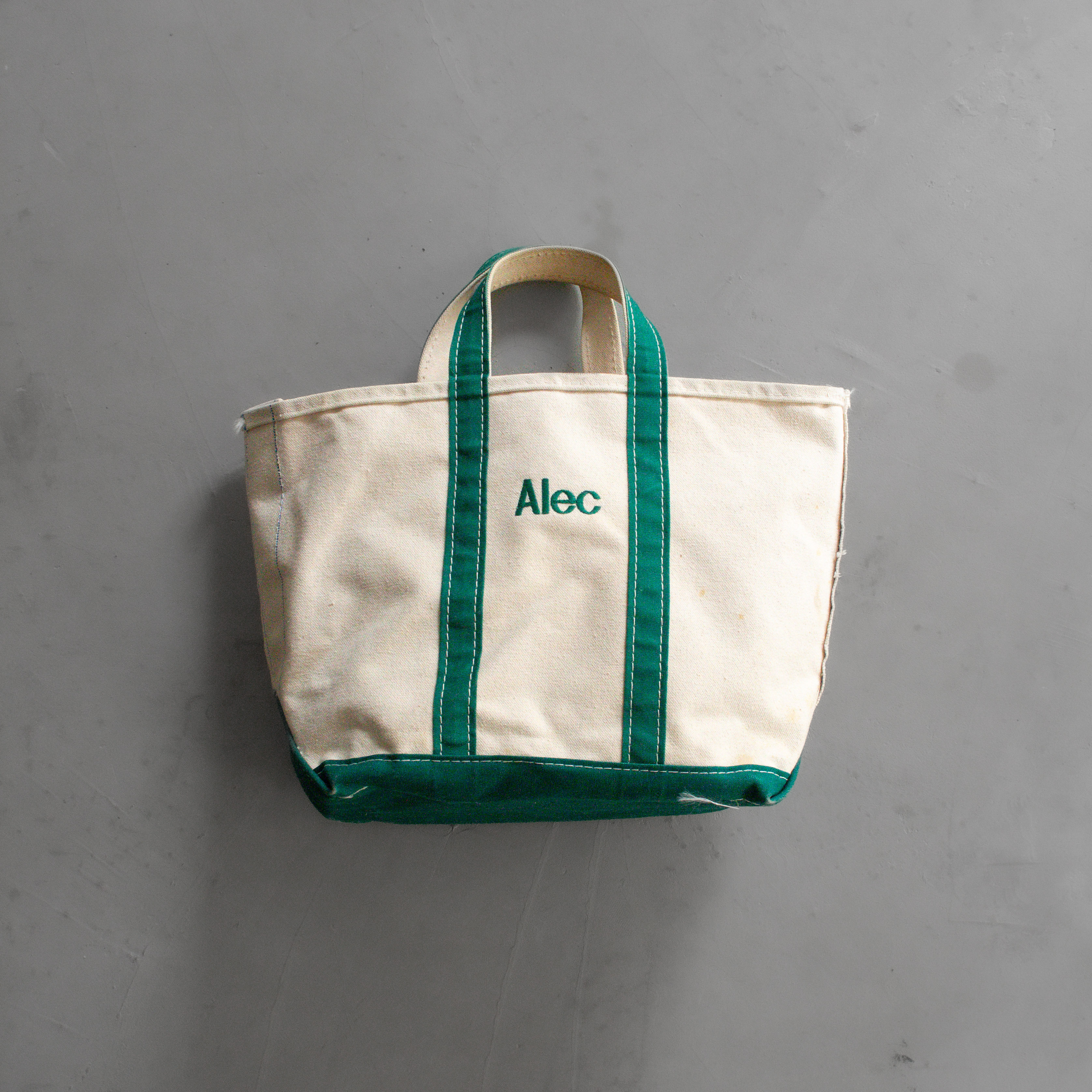 70-80S L.L.BEAN BOAT & TOTE BAG 美國製 綠白 帆布 手提 托特包