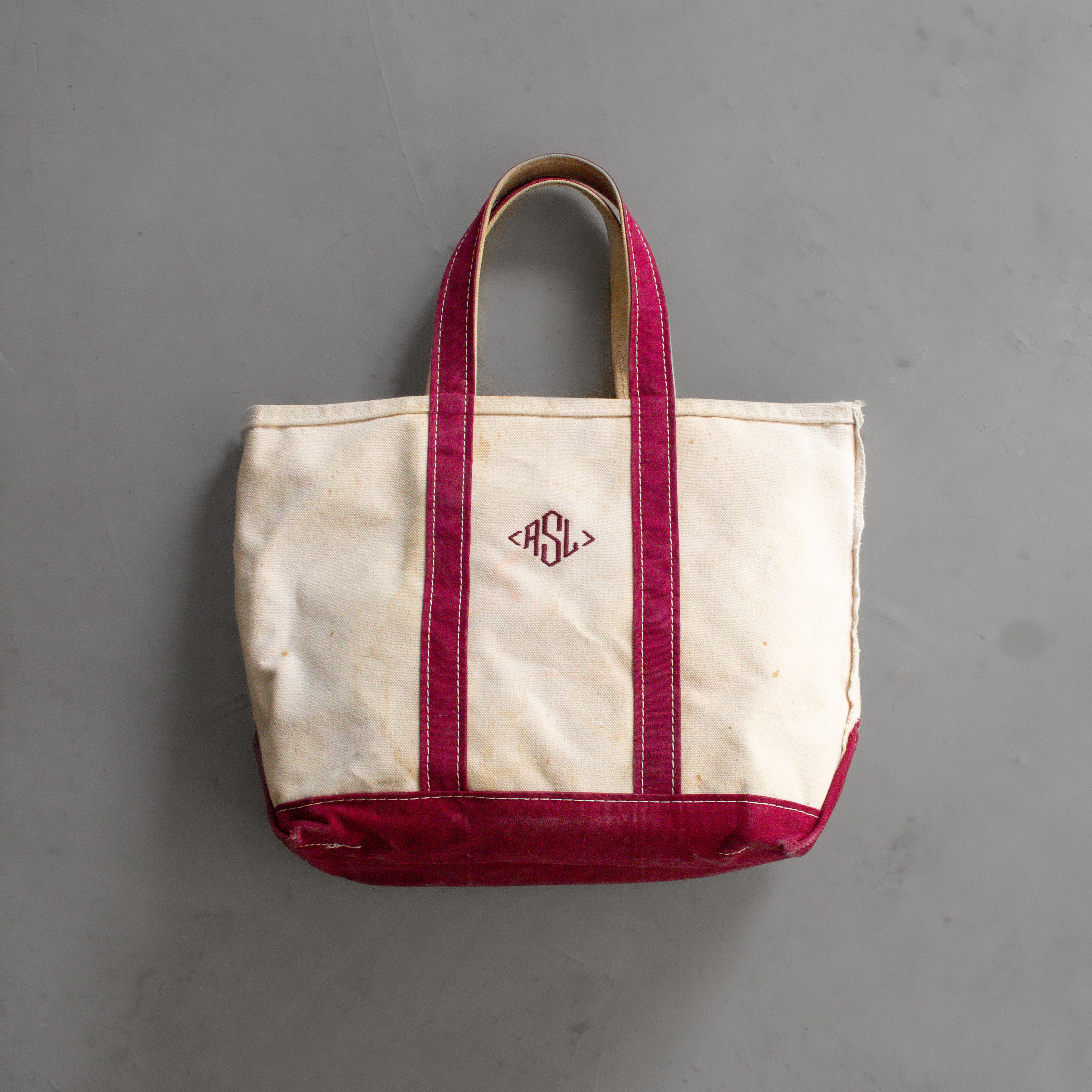 90-00S L.L.BEAN BOAT & TOTE BAG 美國製 紅白 帆布 長提把 托特包