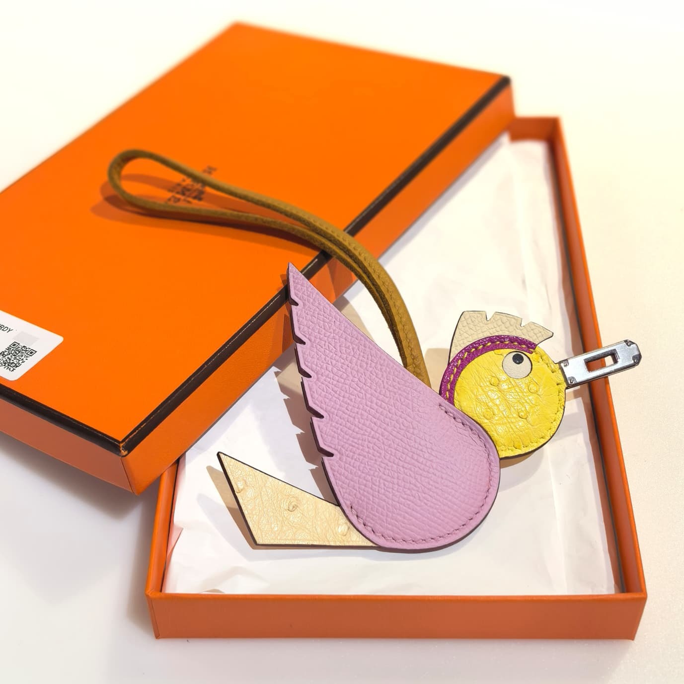 全新HERMES Birdy 小鳥掛件 粉色Epsom拼黃色/米色鴕鳥皮 愛馬仕手袋吊飾, #BRAND NEW #香榭站正品