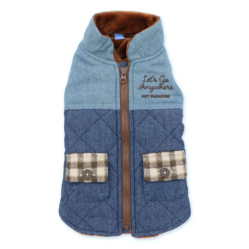 【Pet Paradise】Denim-Look Quilted Vest <633-43972>