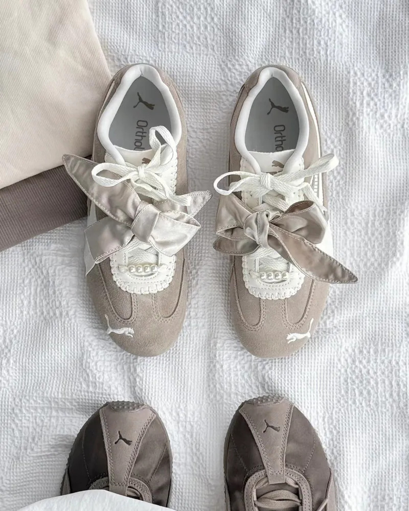 PUMA SPEEDCAT BLOOM 芭蕾風 緞帶蝴蝶結 珍珠 灰奶茶 奶油白 復古 賽車鞋 女鞋 410083-01