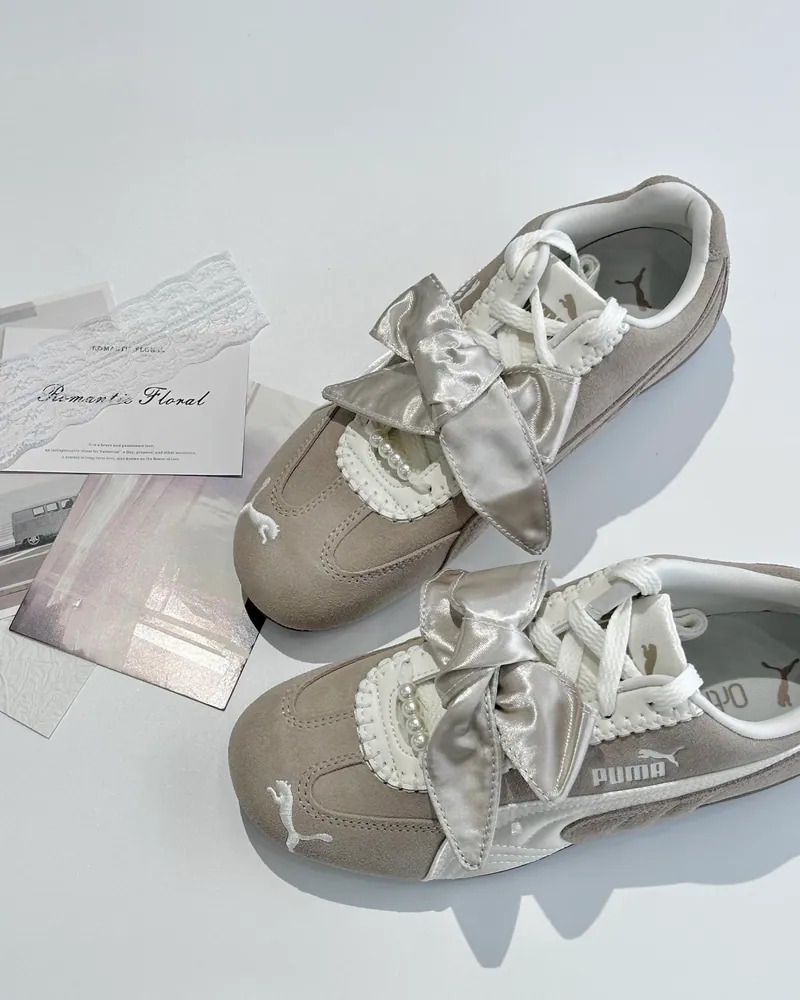 PUMA SPEEDCAT BLOOM 芭蕾風 緞帶蝴蝶結 珍珠 灰奶茶 奶油白 復古 賽車鞋 女鞋 410083-01