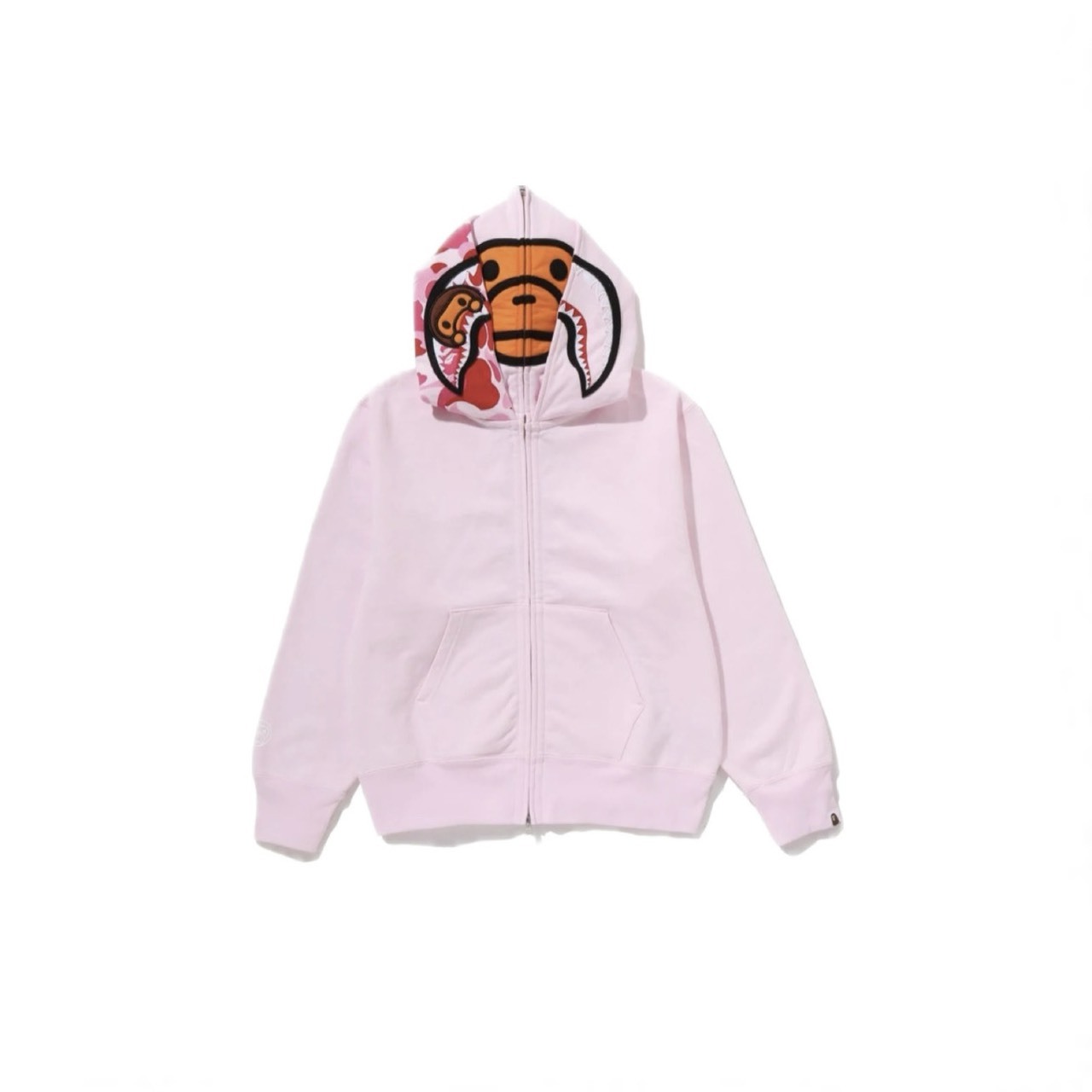 A BATHING APE BAPE BABY MILO  SHARK FULL ZIP DOUBLE HOODIE 雙帽 鯊魚外套 粉色-2M70215301