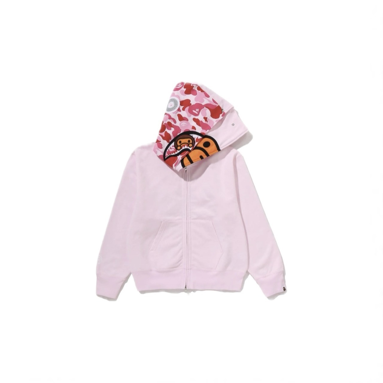 A BATHING APE BAPE BABY MILO  SHARK FULL ZIP DOUBLE HOODIE 雙帽 鯊魚外套 粉色-2M70215301
