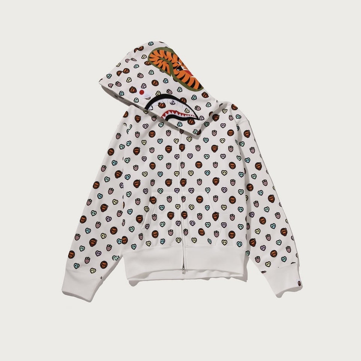 A BATHING APE BAPE MILOGRAM SWEETS PATTERN SHARK FULL ZIP HOODIE 可愛 圖案 鯊魚外套 白色/咖啡色-2M80215301