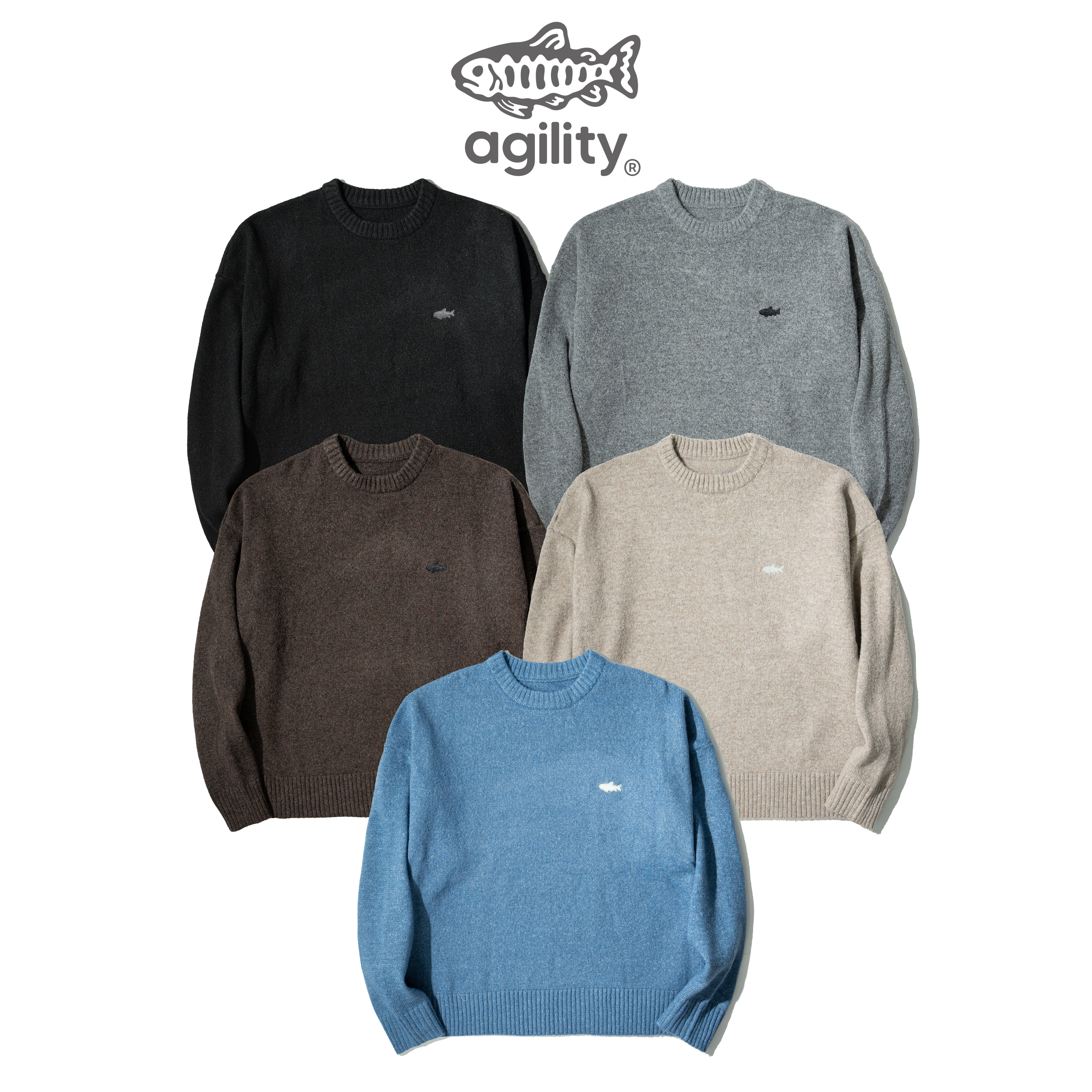 AGILITY Knit Crewneck Sweater / Shadow 魚影刺繡 圓領毛衣 [KN-S]