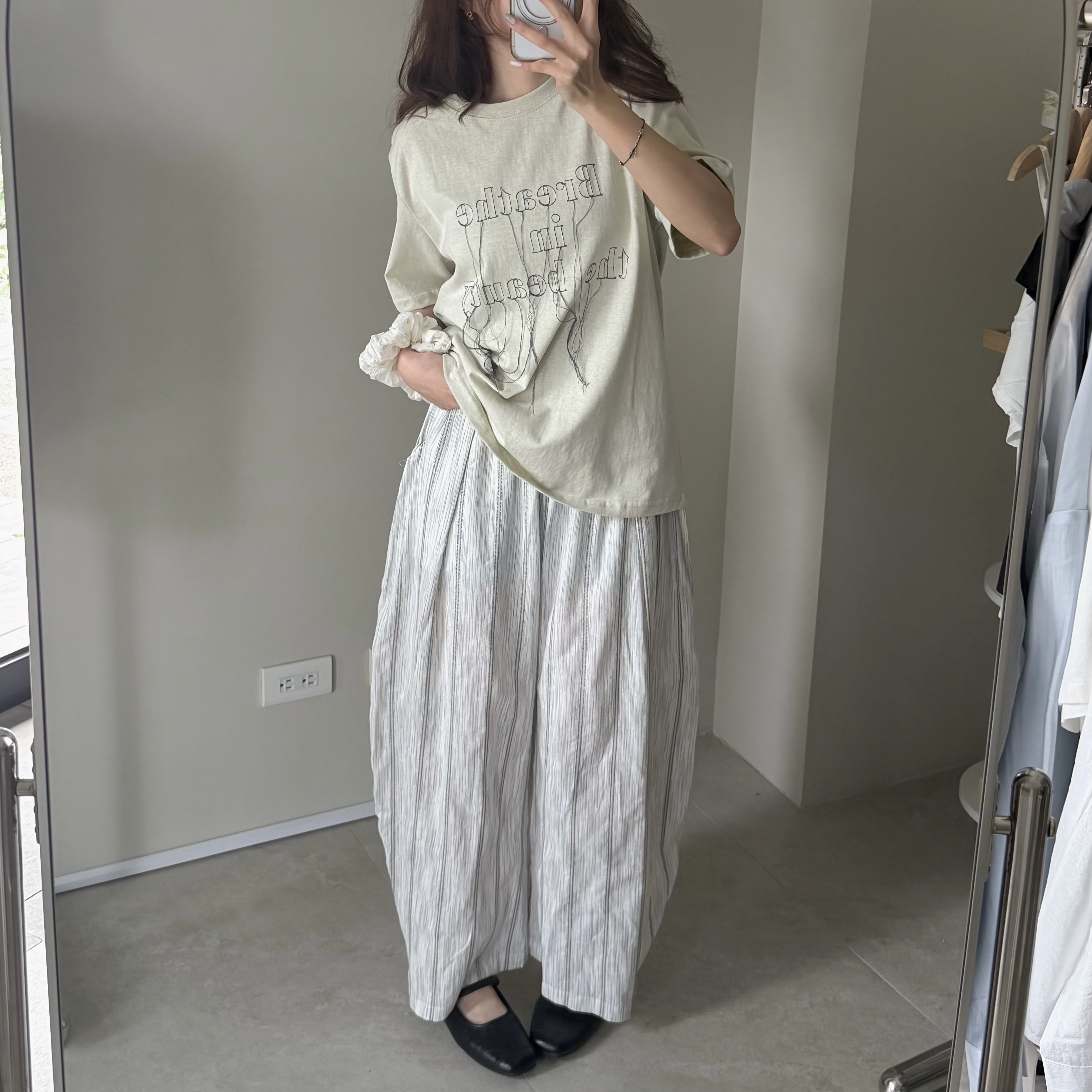 流光慵懶鬆緊寬褲