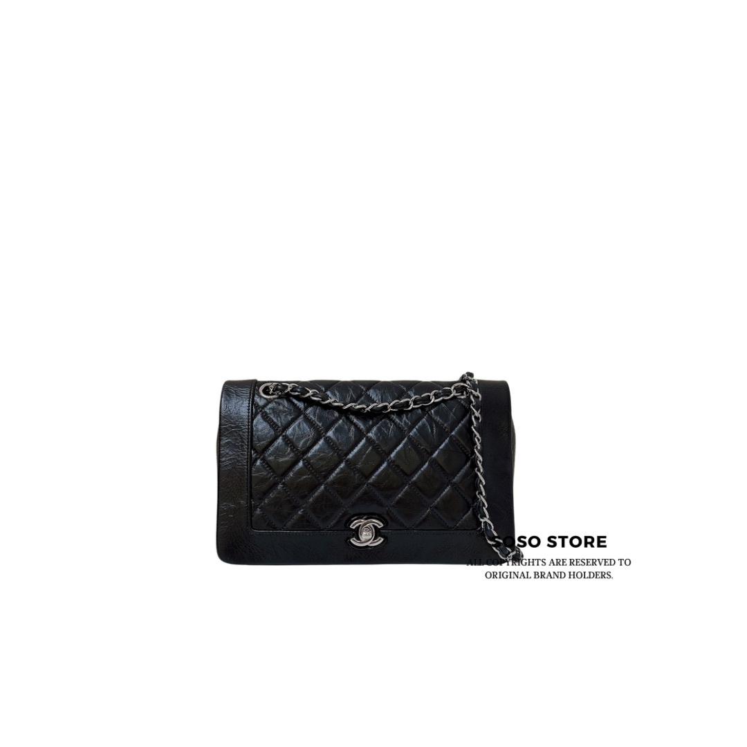 Chanel Bi-Quilted Vintage Full Flap Bag - Black / SHW