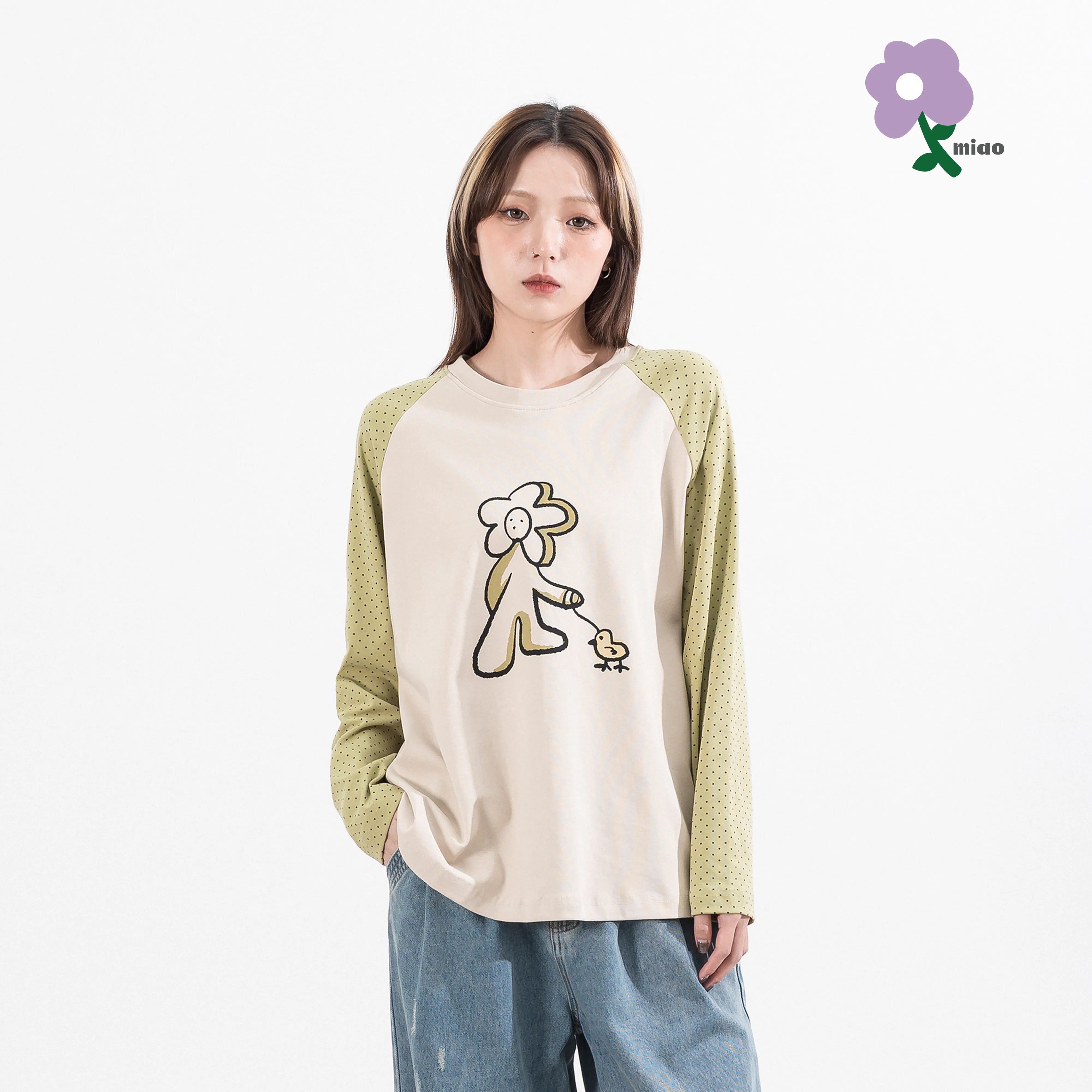MIAO Polka Dots LS Tee 女裝 拚色波點 印花 長袖Tee [M-TP]
