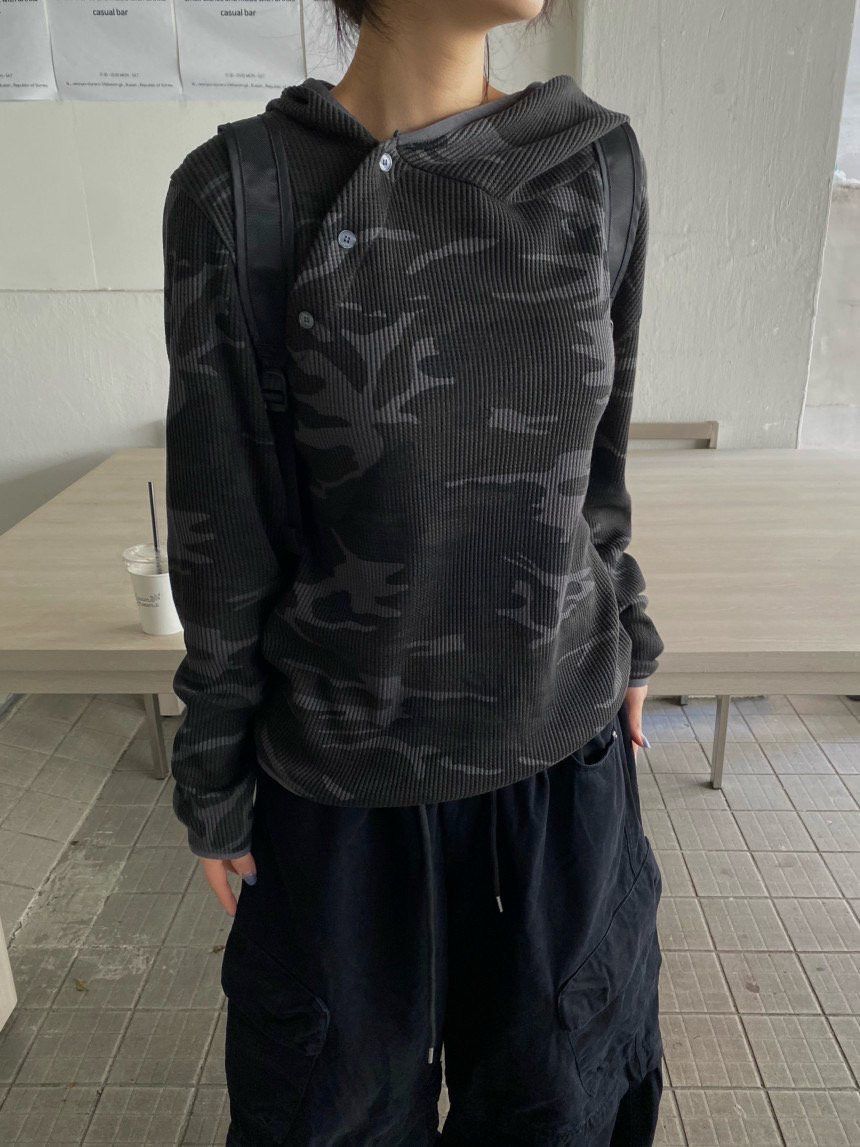 迷彩半扣鈕長袖衫 UNUSED-221T