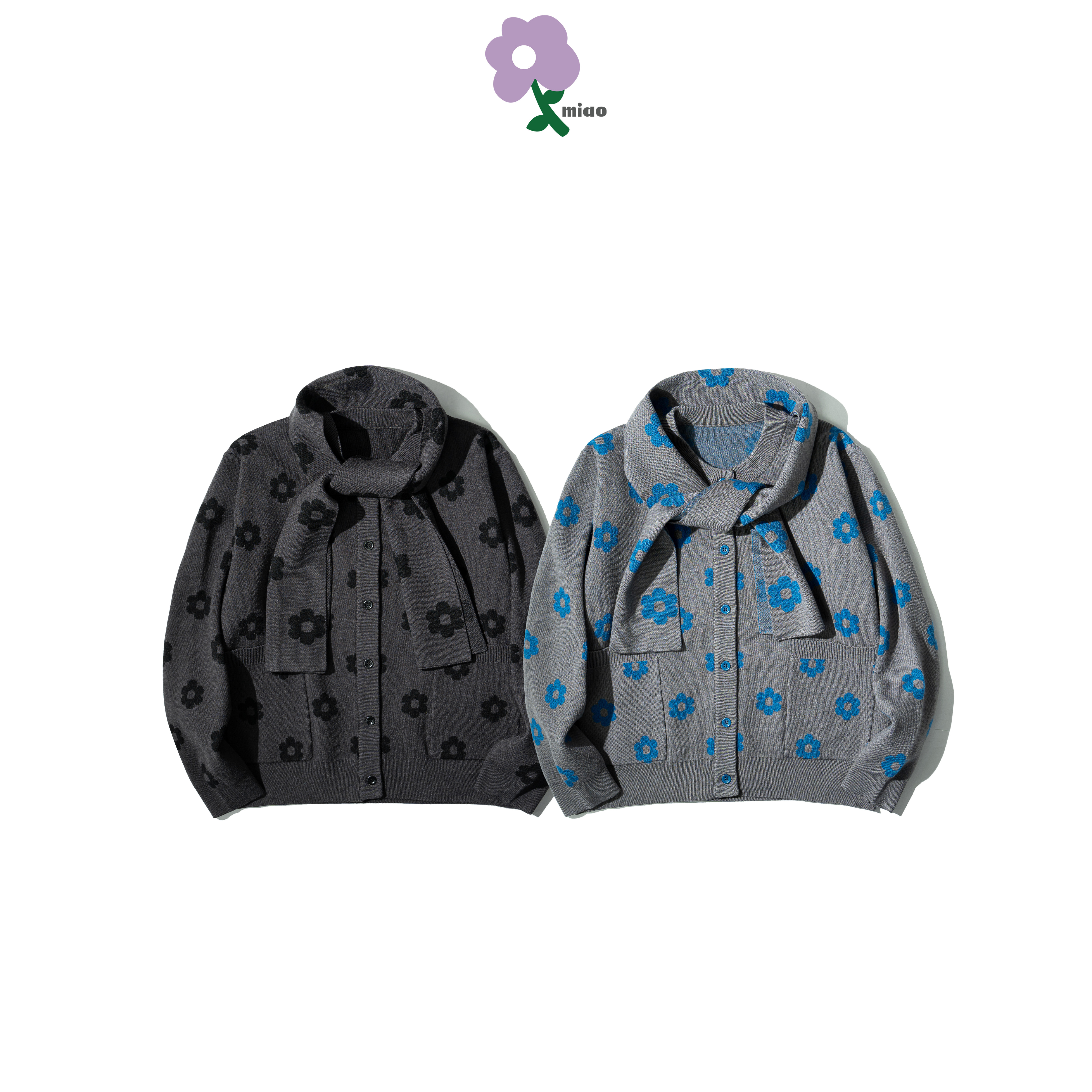 MIAO Flowers Knit Jacket 女裝 附圍巾 小花針織外套 [M-KN5]