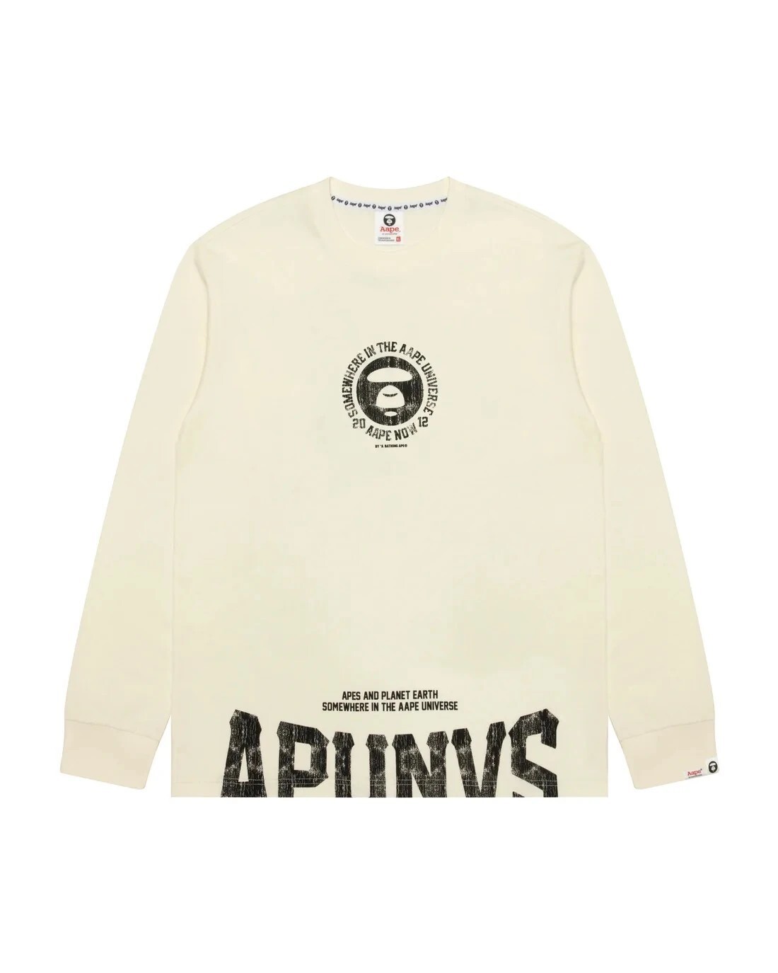 『預購』AAPE ·裂紋字母印花長袖(黑/米白)