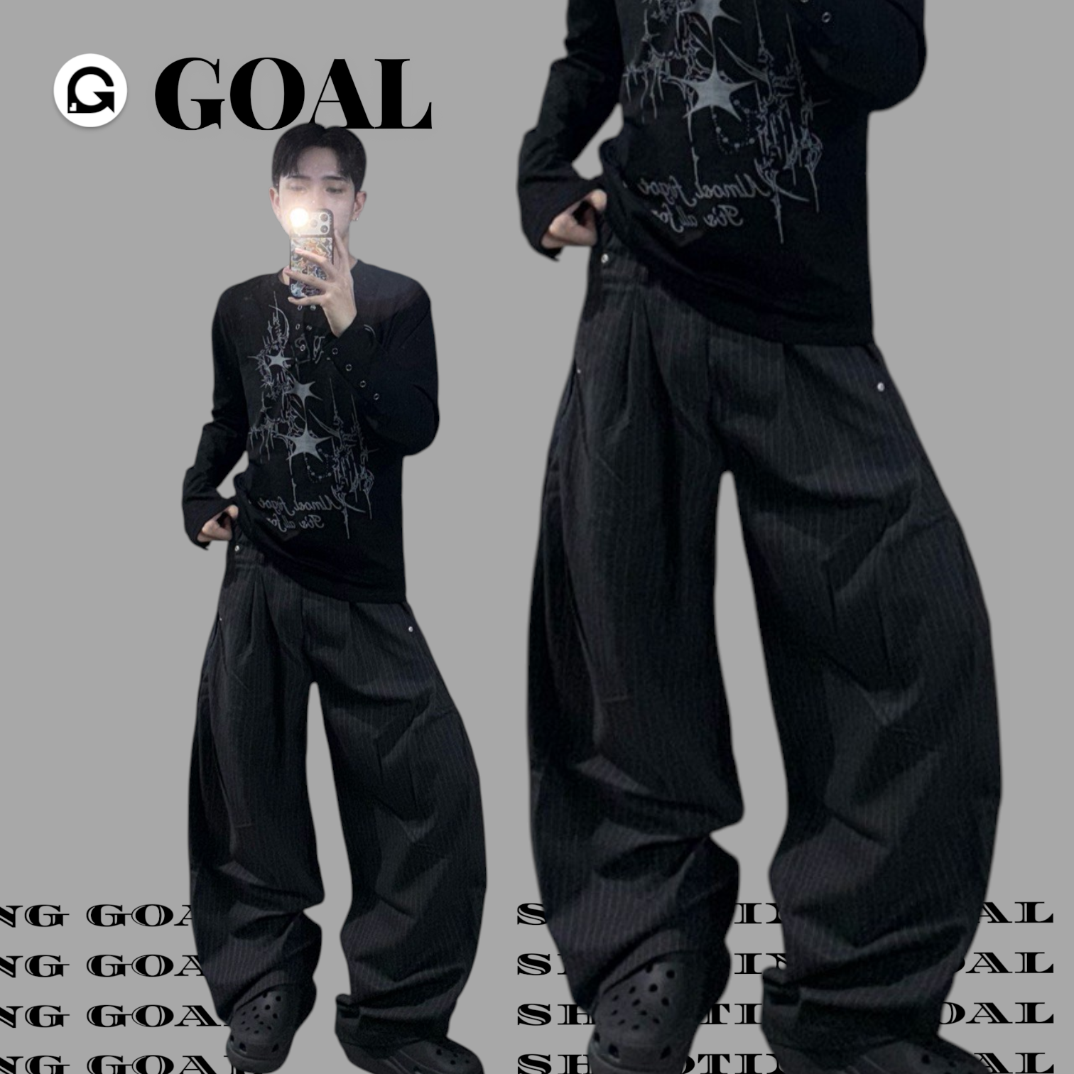 (GOAL) 美式褶皺條紋落地西裝褲 Y6077