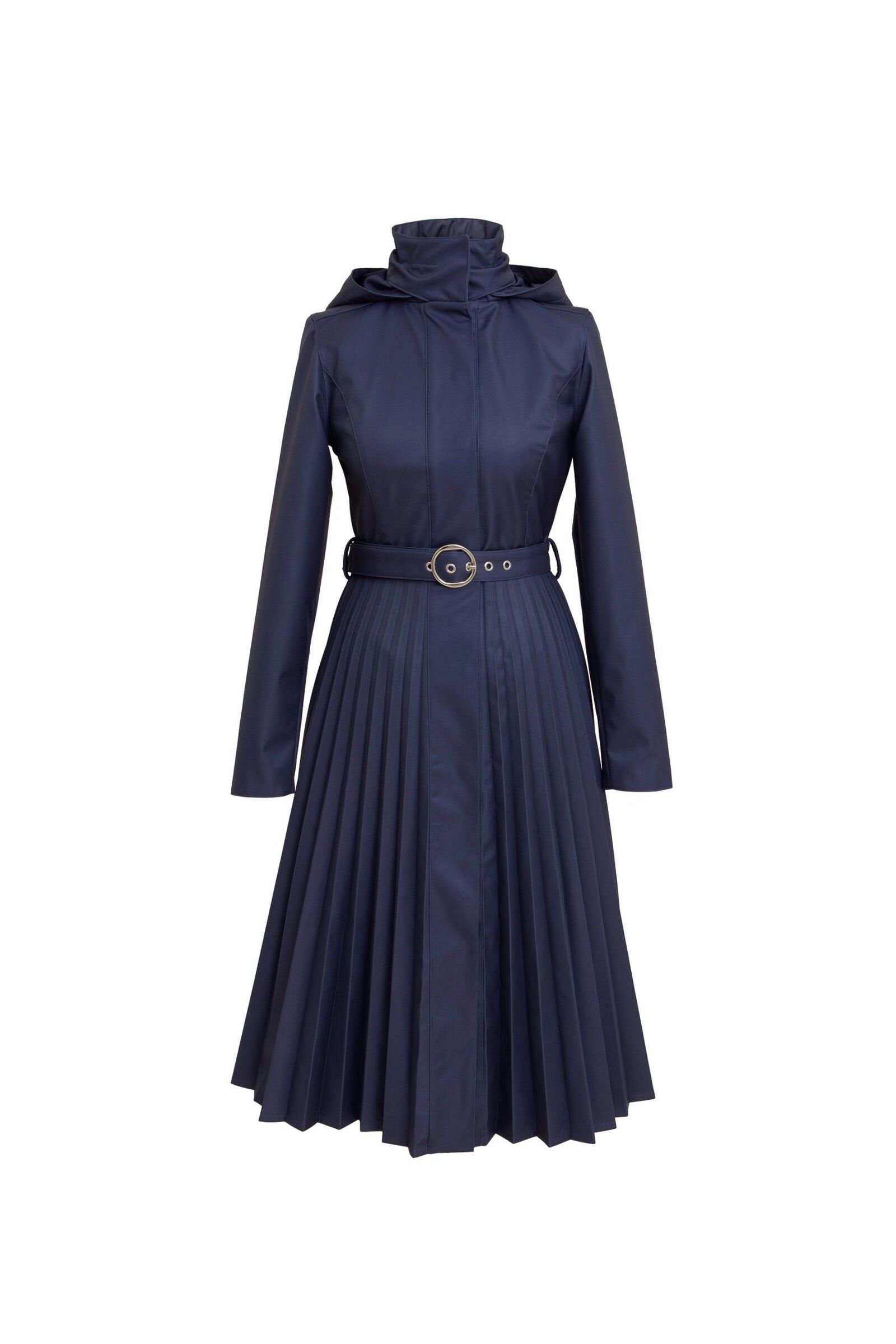 1RS0905-033 [RAINSISTERS] Mid-season Detachable Hood Single Breasted With Plissé Semi-Circled Skirt Dark Blue #S-BLSE (EU)
