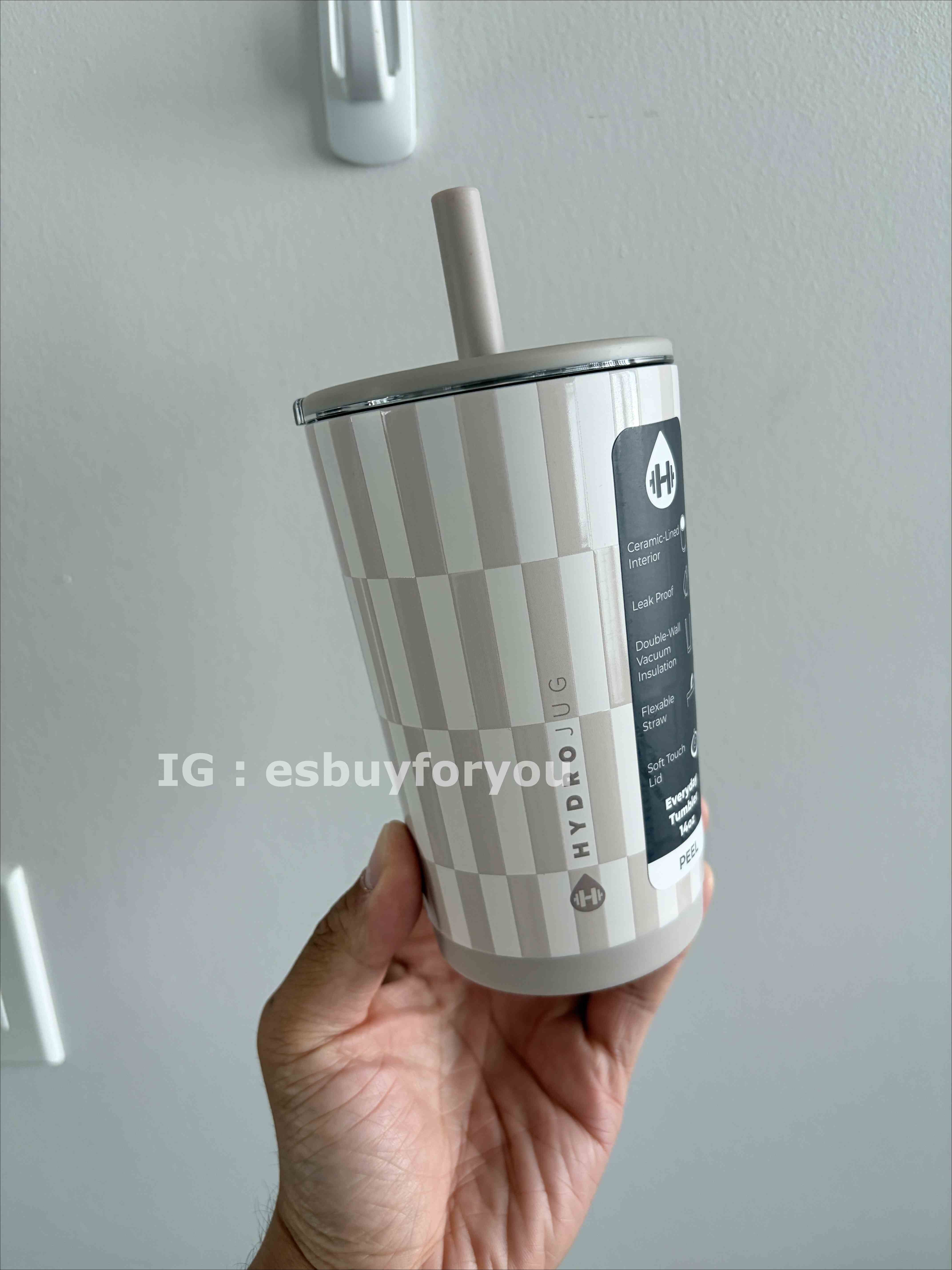 【限時】HYDROJUG 陶瓷內裡 格紋 Tumbler 吸管喝水杯 (14/20oz 兩種尺寸)
