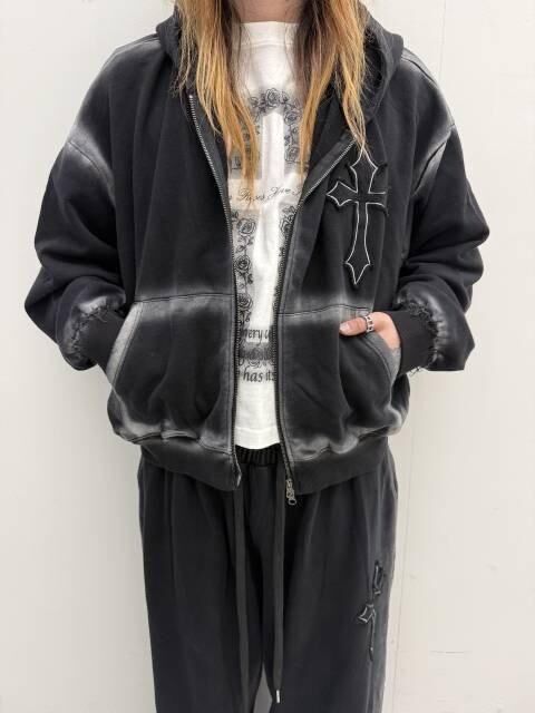 拼色圖案連帽拉鍊外套 GLAMOUR-190JK