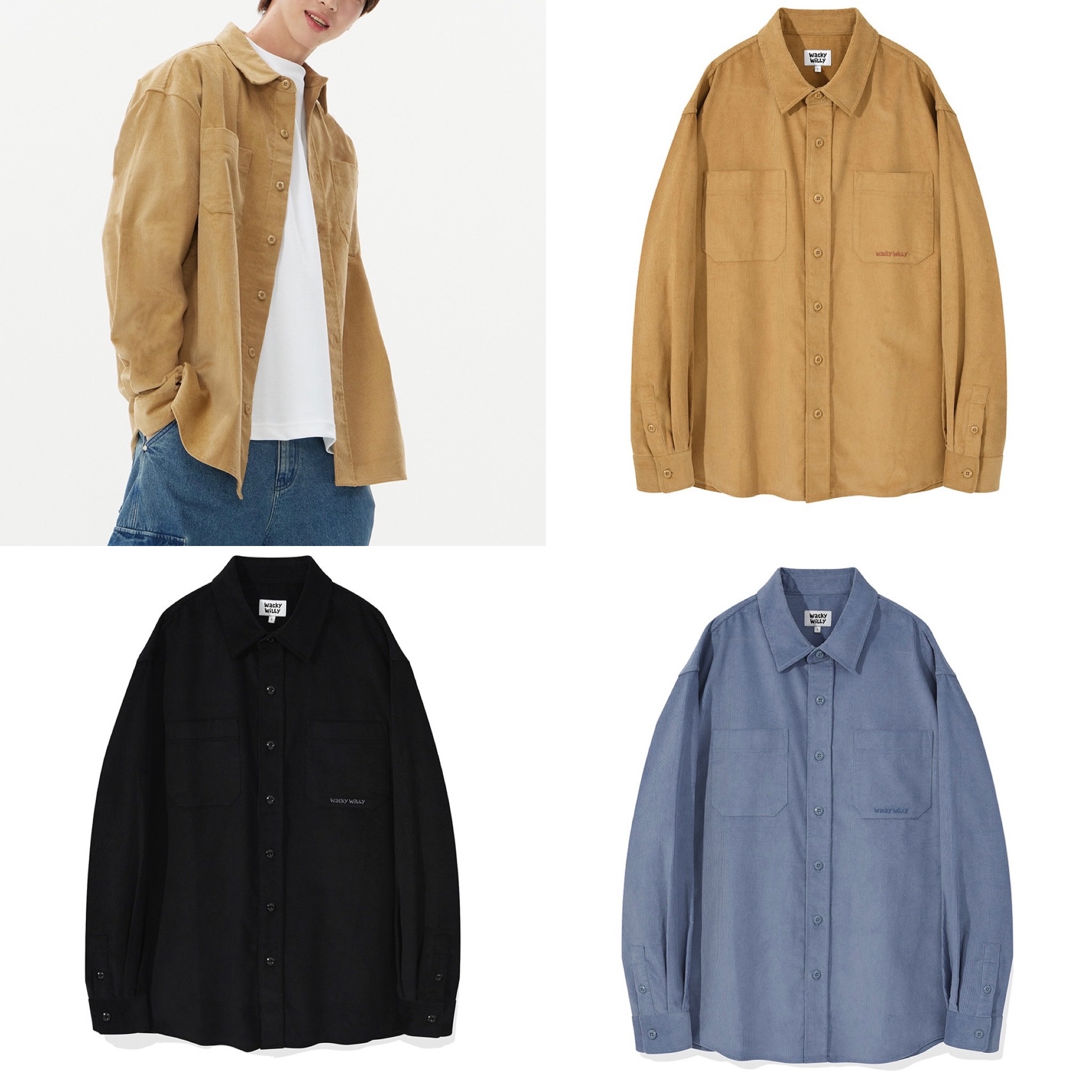 【隨時截單！限時優惠預訂】男女可穿！韓國WACKY WILLY CORDUROY LONG SLEEVE SHIRT（3色）