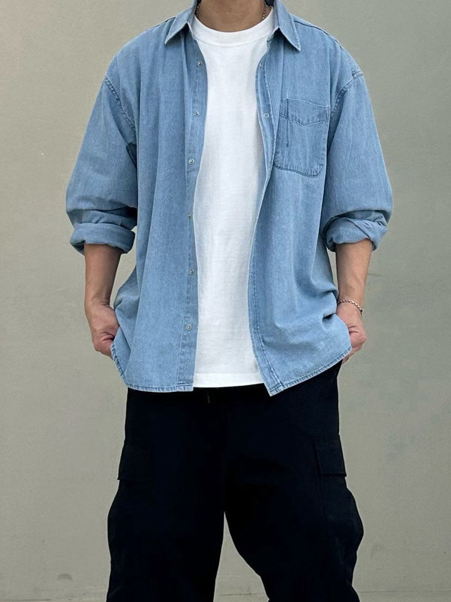 牛仔長袖恤衫 PURE-217S