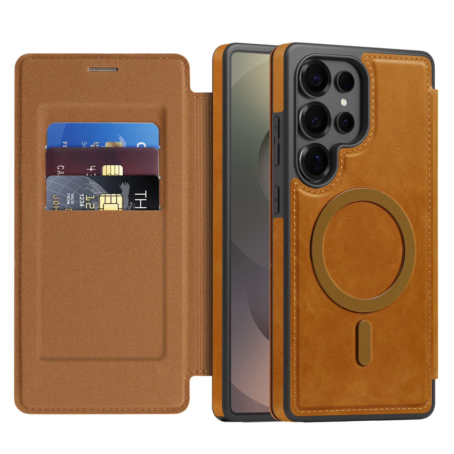 XPRO - Mag Leather Folio - Samsung S26 Case 貼身防撞翻蓋皮革插卡支架手機保護殼