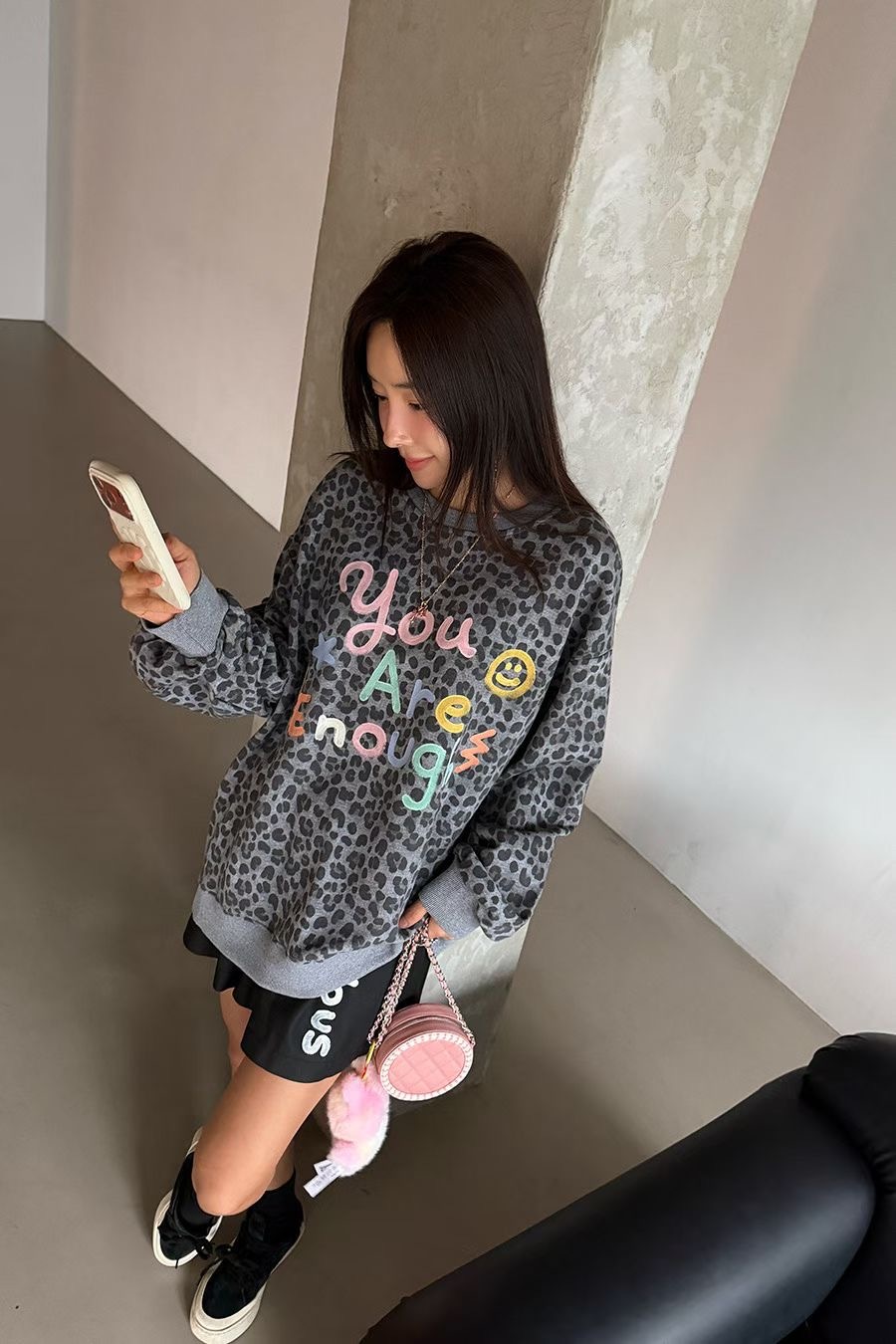 彩色字豹紋衛衣