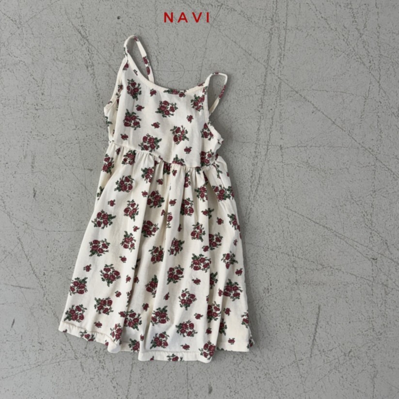 90-160 NAV 棉質花朵吊帶長洋