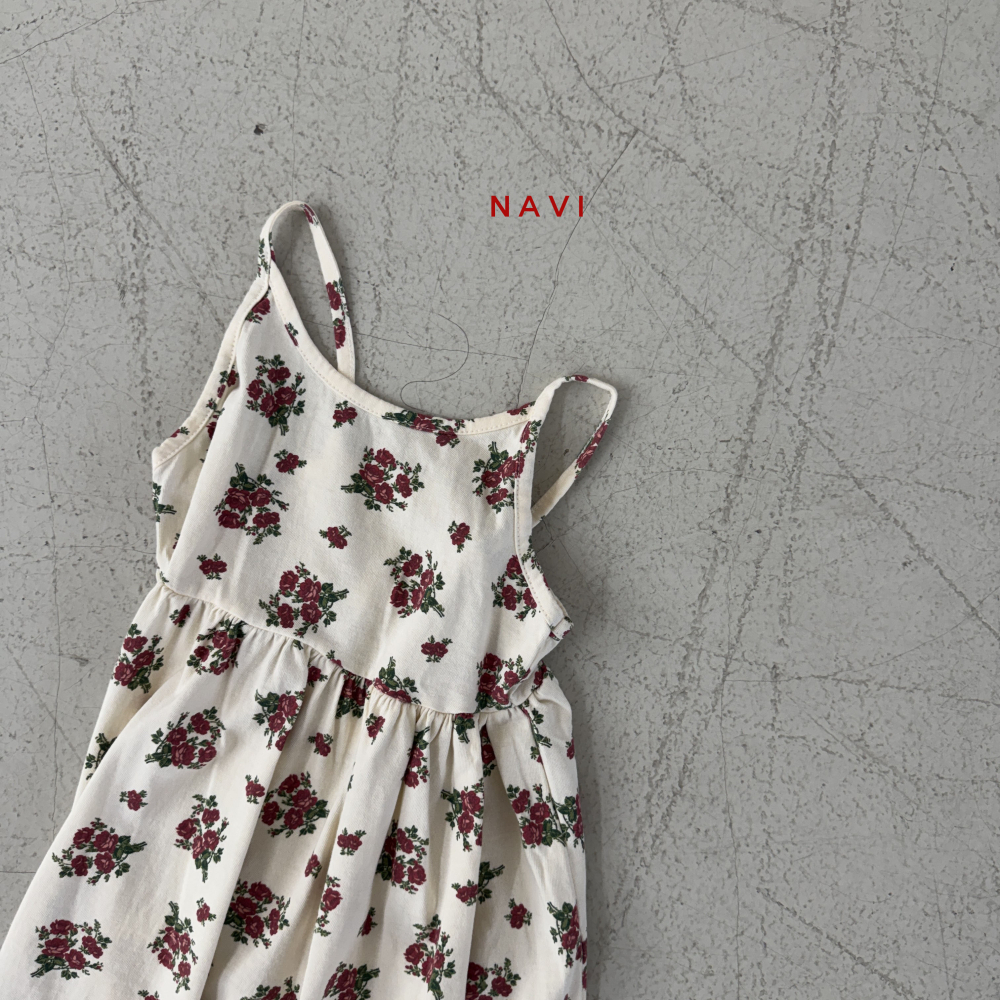 90-160 NAV 棉質花朵吊帶長洋