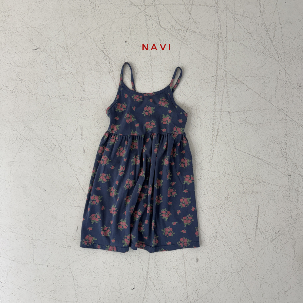 90-160 NAV 棉質花朵吊帶長洋