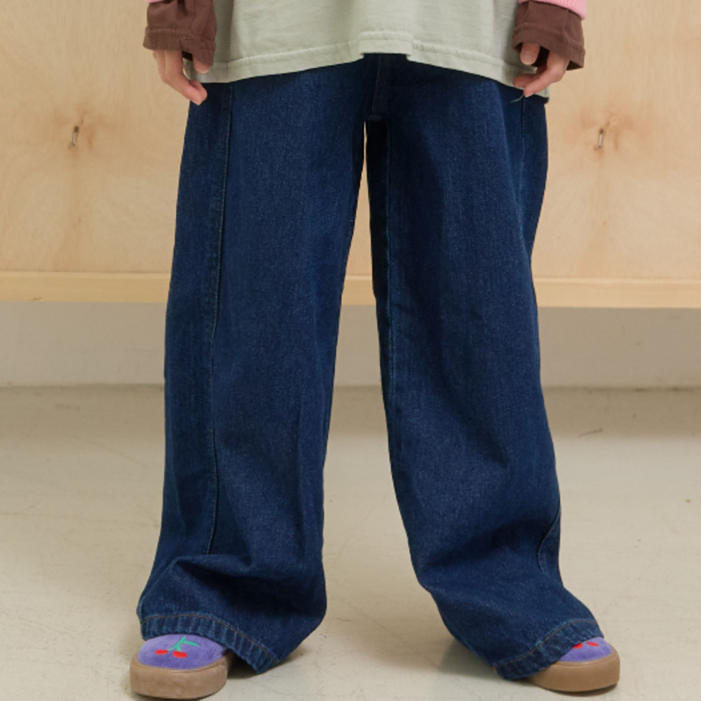 90-160 NAV NV刺繡寬直筒牛仔褲 2色