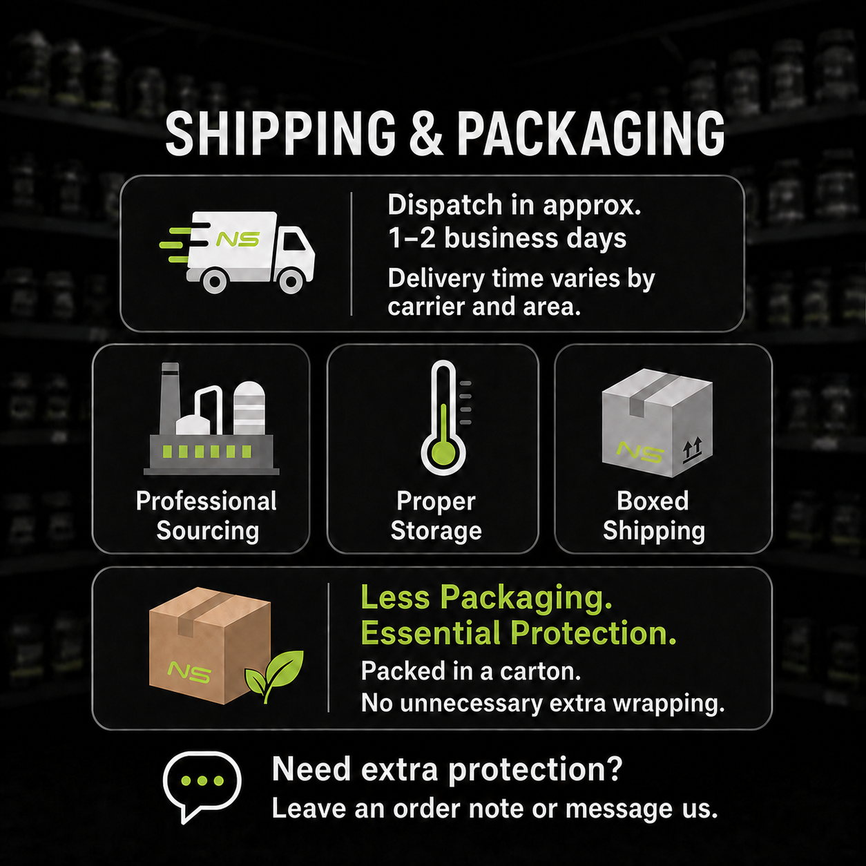 NS MUSCLE Shipping and Packaging