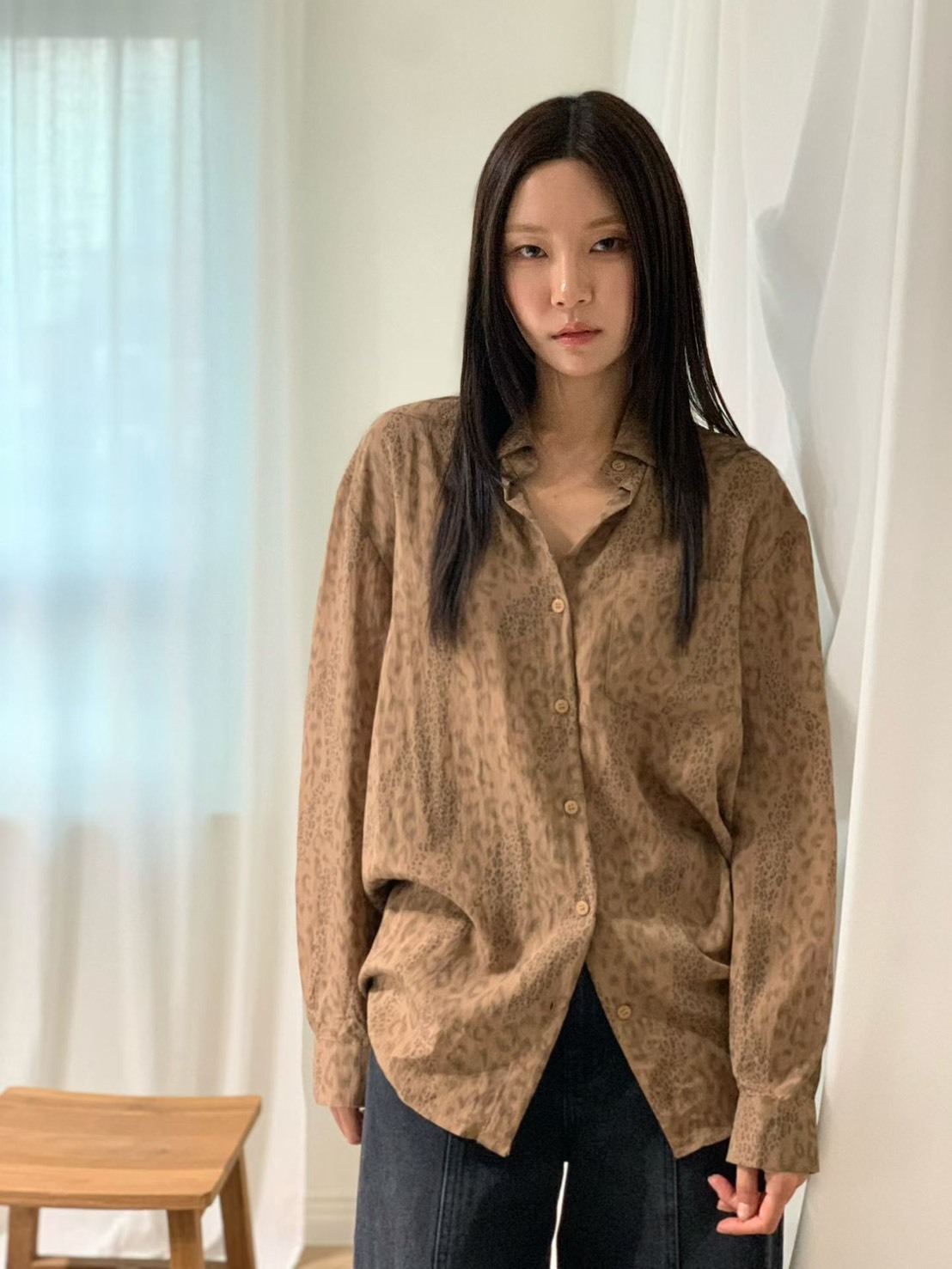 棕豹紋休閒襯衫