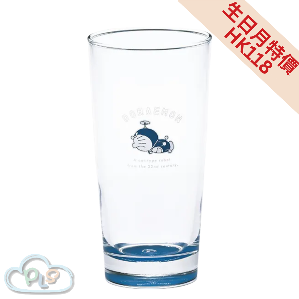 現貨 日本製 透明玻璃靛藍色底杯 415ML 多啦A夢 金正陶器(Kaneshotouki) #21783