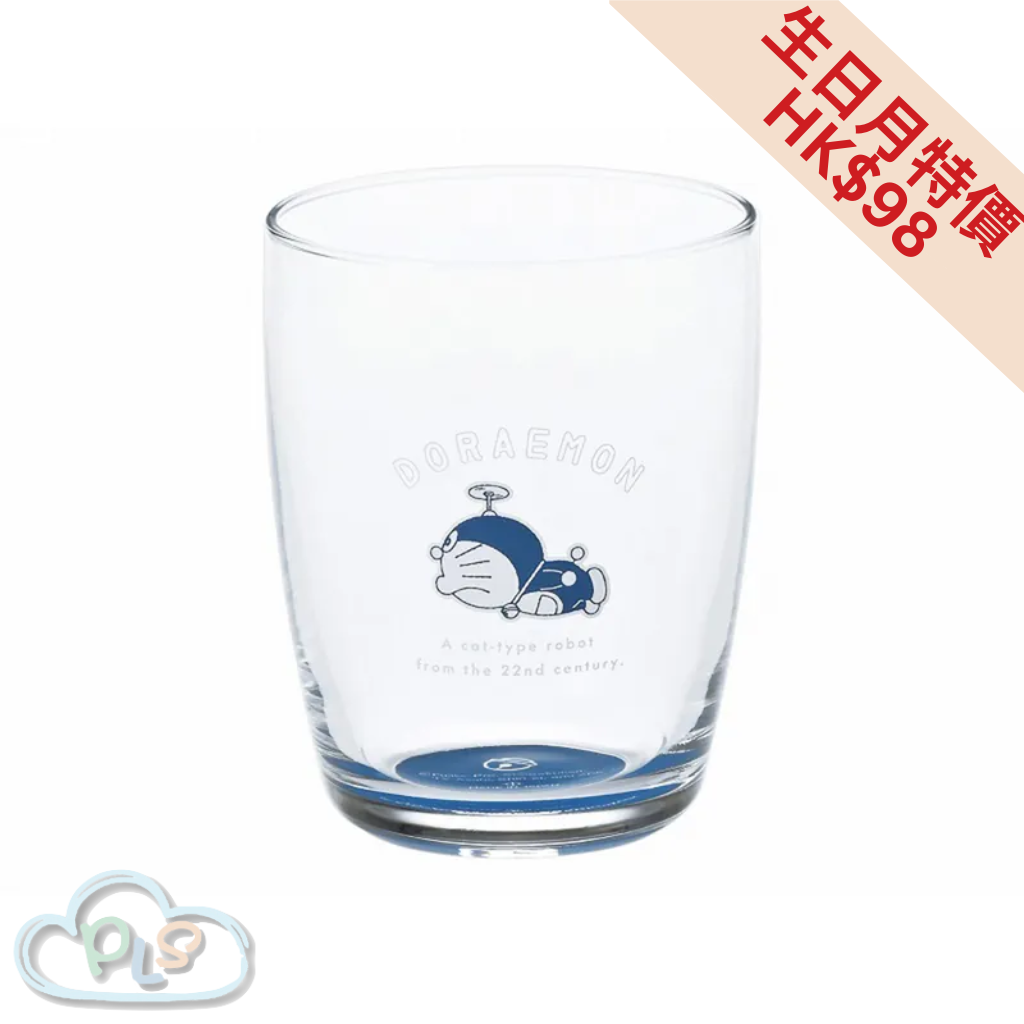 現貨 日本製 透明玻璃靛藍色底杯 260ML 多啦A夢 金正陶器 (Kaneshotouki) #21784