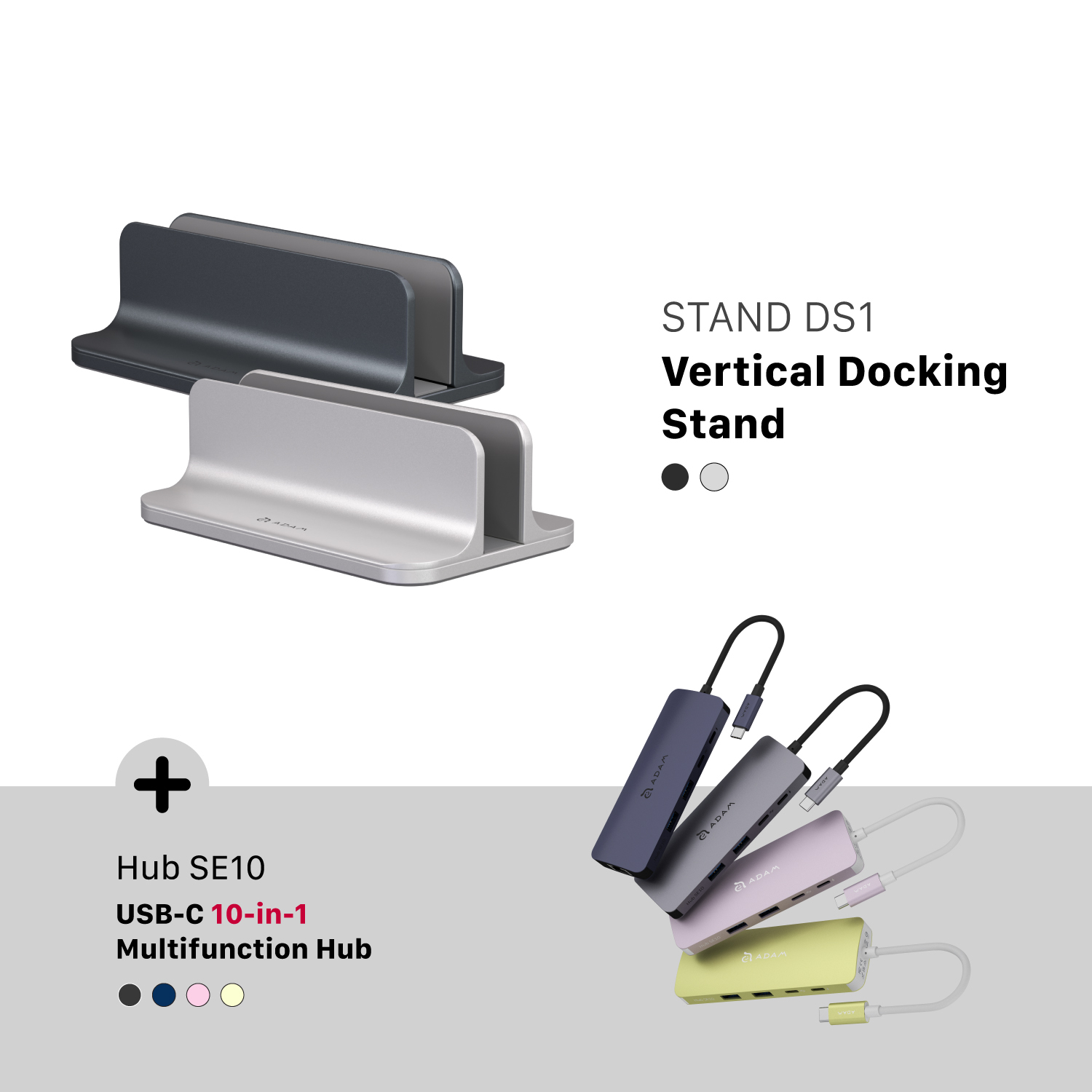 STAND DS1 Vertical Docking Stand + Hub SE10 USB-C 10-in-1 Multi-Function Hub