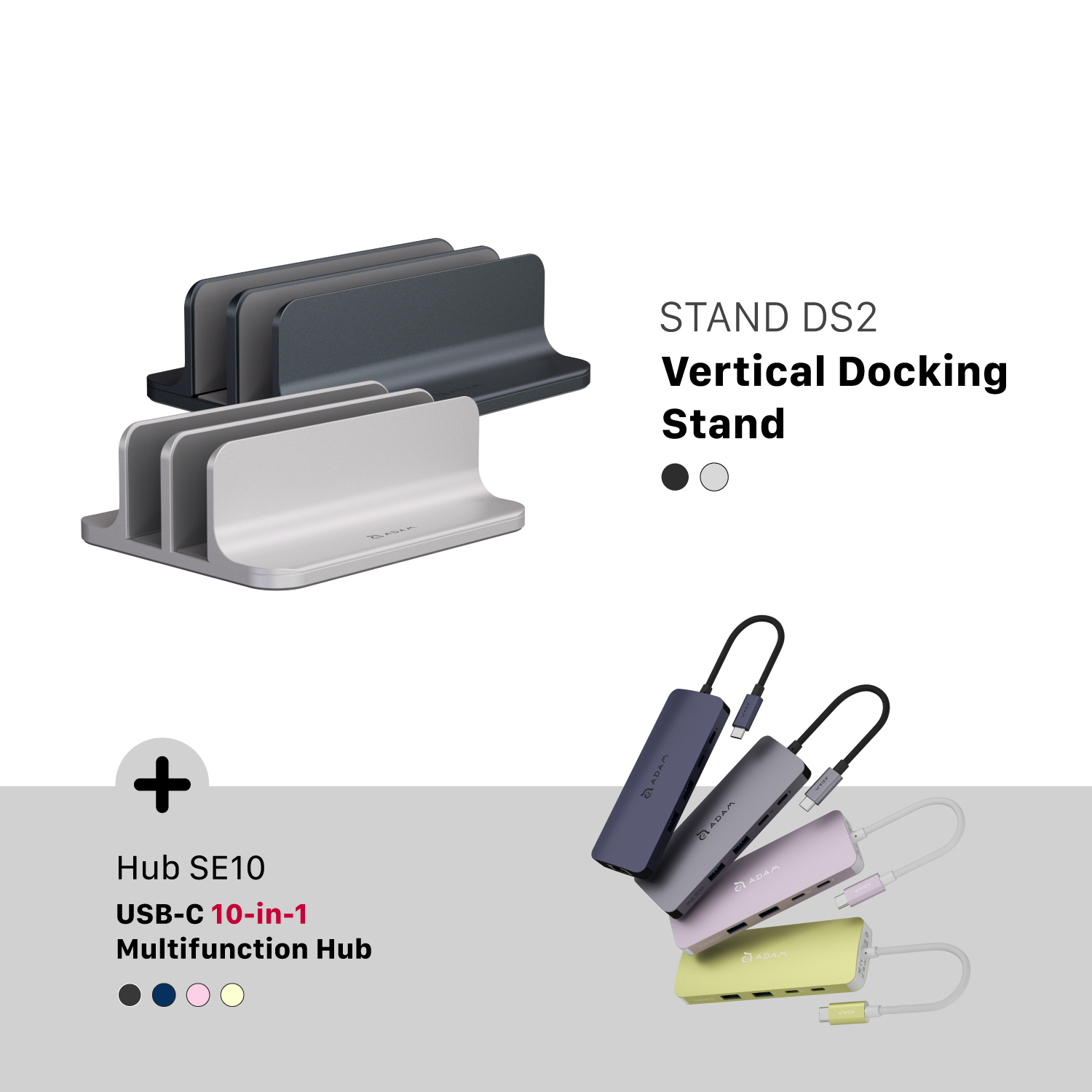 STAND DS2 Vertical Docking Stand + Hub SE10 USB-C 10-in-1 Multi-Function Hub