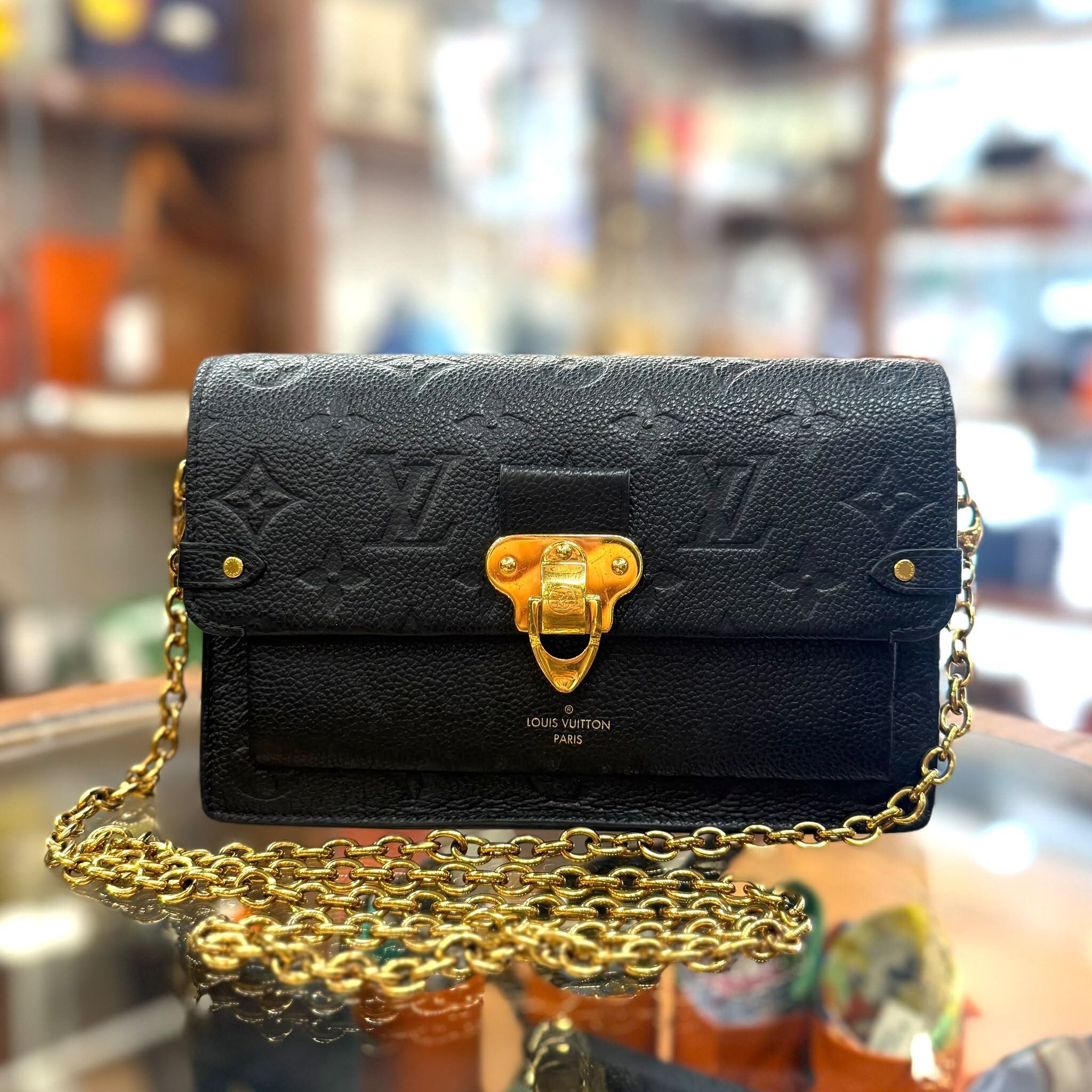 90%NEW USED LV  VAVIN WOC 黑色壓紋MONOGRAM 牛皮金扣 M67839 #芯片款
