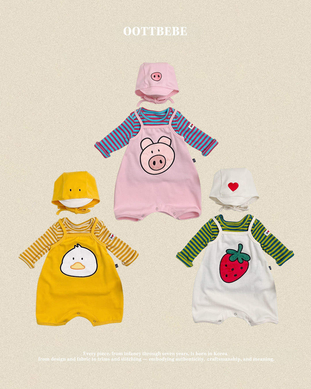 OOTT BEBE Baby Farm Suit（With Bonnet）