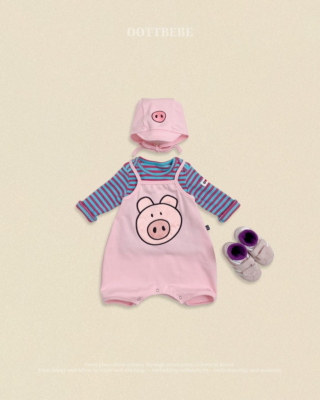 OOTT BEBE Baby Farm Suit（With Bonnet）