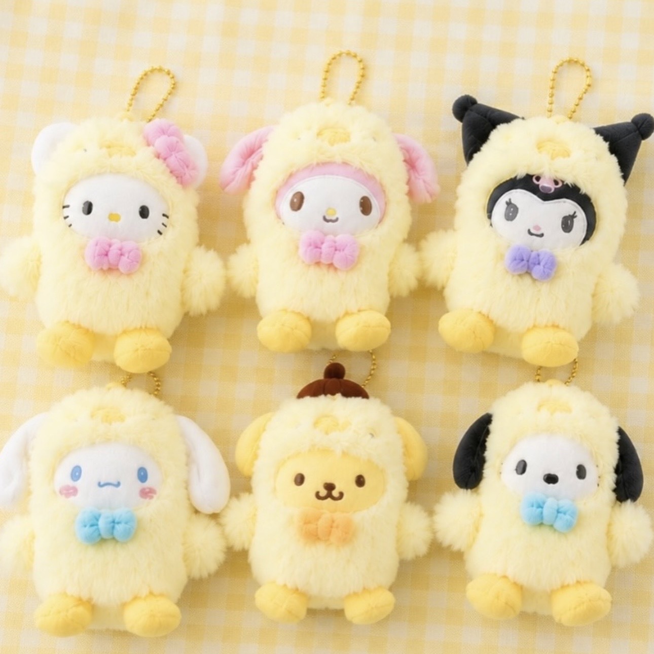 SANRIO 黃色小雞裝 胸前蝴蝶結 絨毛吊飾 三麗鷗 六款