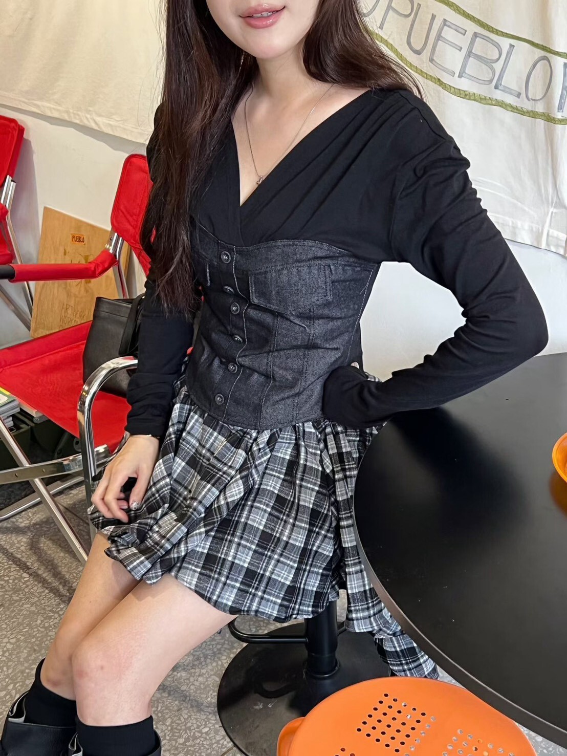 v領拚馬甲上衣