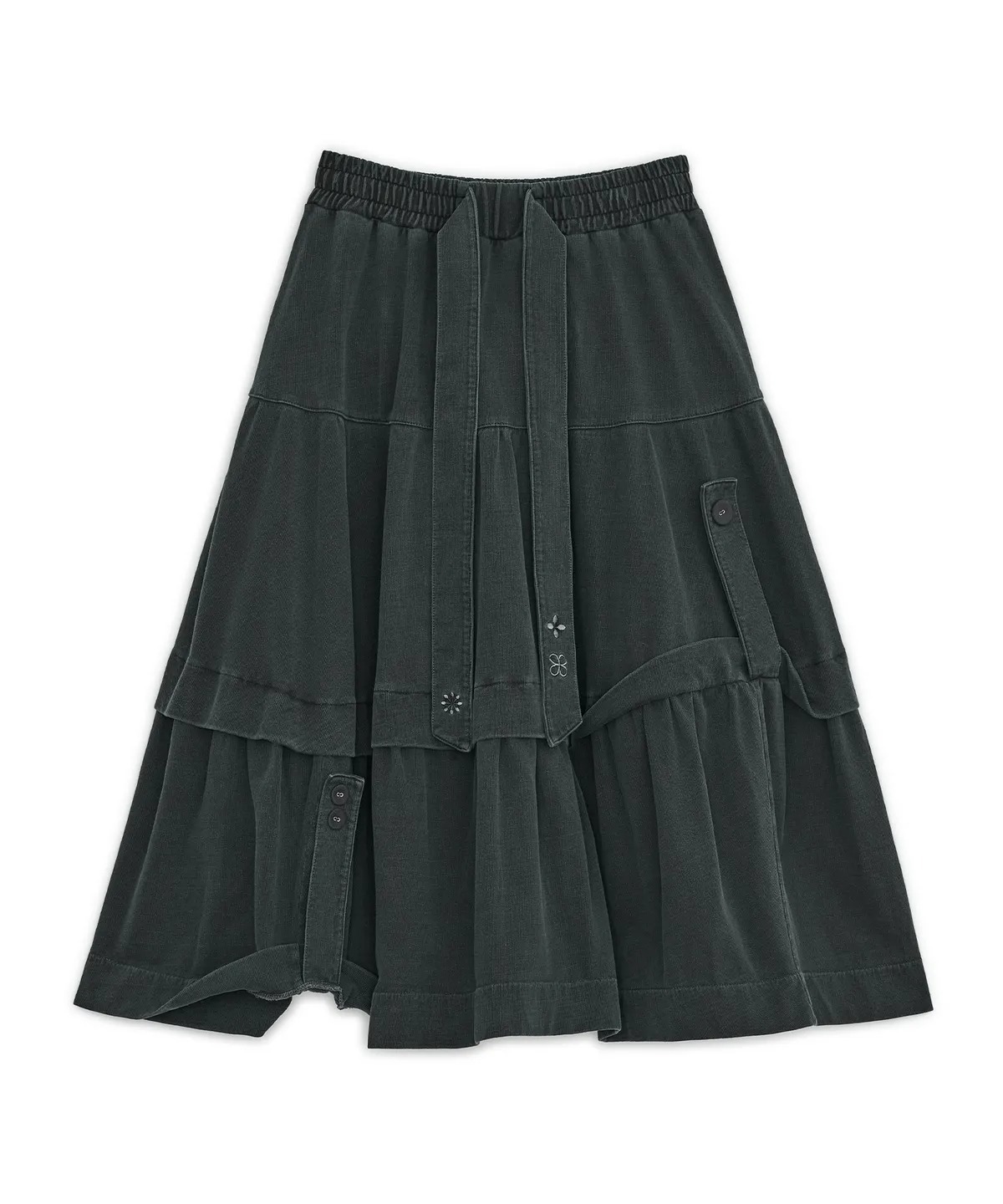 HUG YOUR SKIN Washed Flap Tiered Skirt