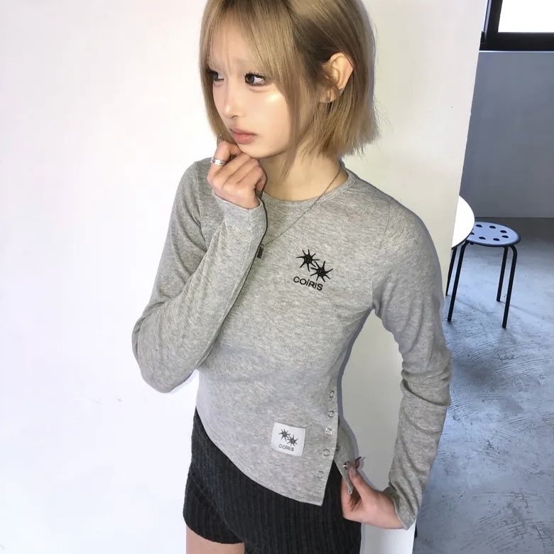 COiRIS SOREN SIDE BUTTON LONG SLEEVE 側排扣 短版 薄長袖 上衣 三色 韓國代購