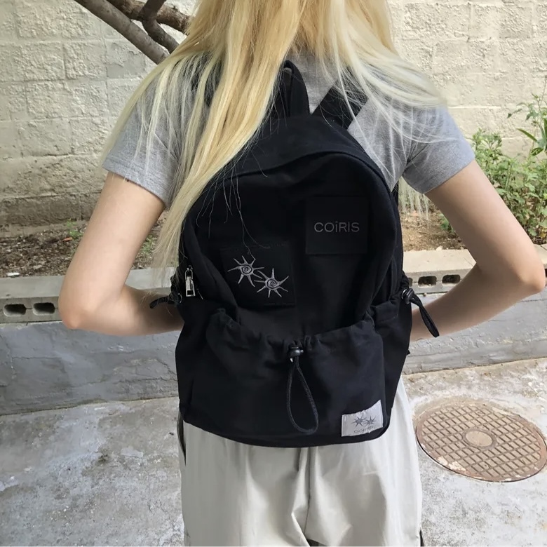 COiRIS VANE PATCHWORK BACK PACK UNISEX 拼貼 後背包 全黑 抽繩收納