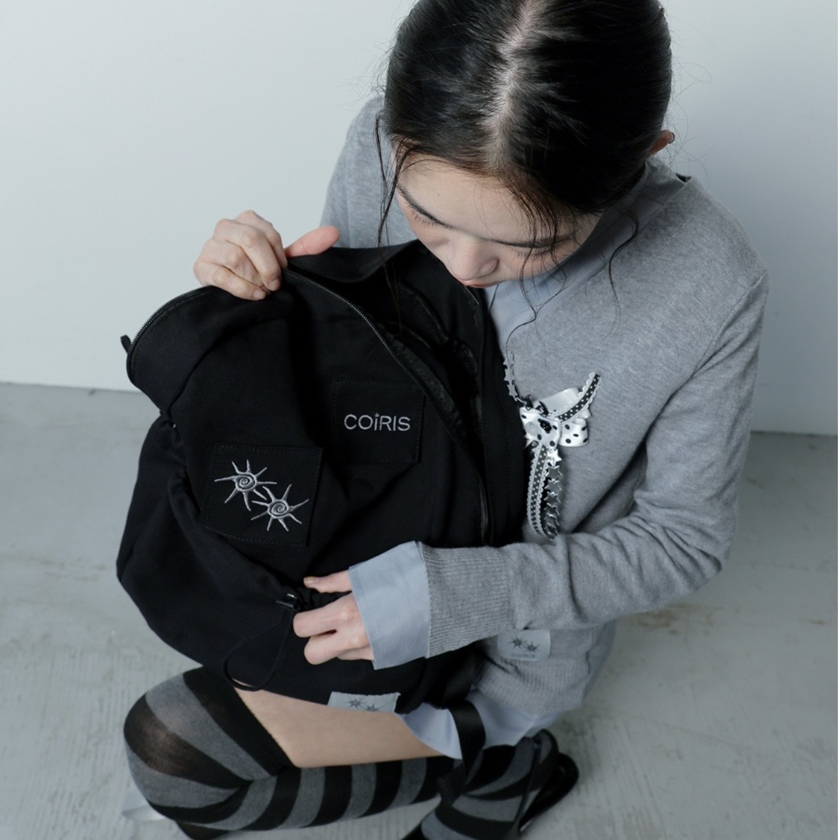 COiRIS VANE PATCHWORK BACK PACK UNISEX 拼貼 後背包 全黑 抽繩收納